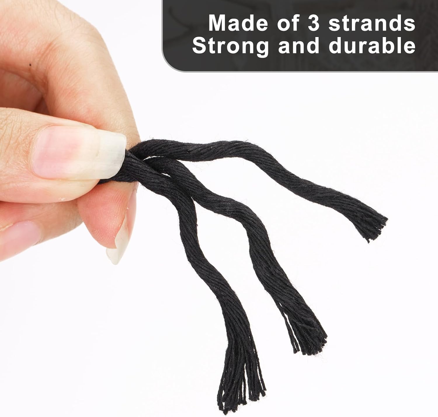 Petluno Macramé Cord 6 mm, 30 m Black Cotton Rope Thick for Crafting, Wall Hangings, Plant Hangers, Knitting, Gardening, Decoration Black 6mm 30m - Image 4