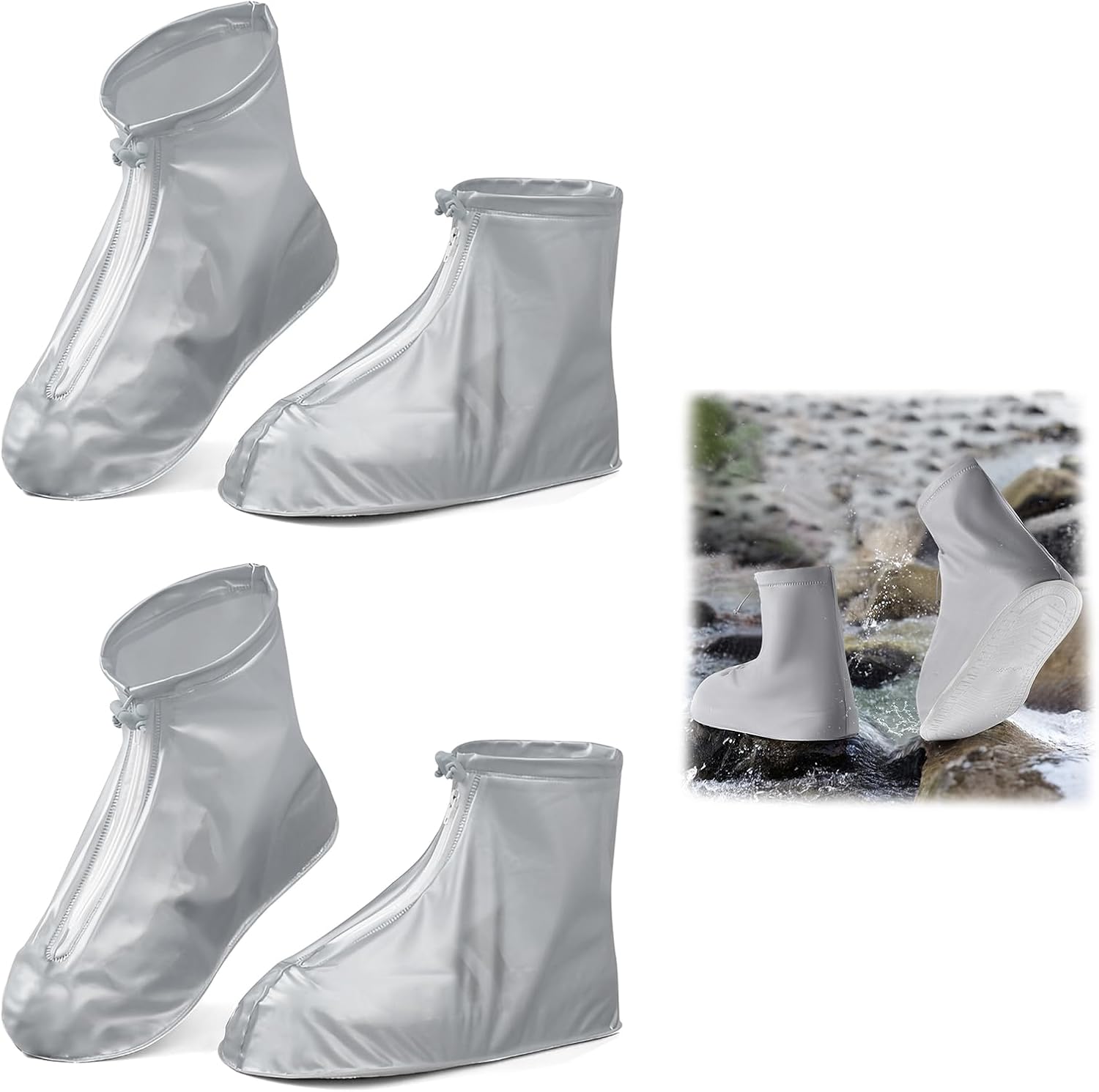overshoes, waterproof, 4 reusable bike overshoes, anti-slip reinforcement with zip closure, can be worn anywhere, rain protection for shoes when cycling - Image 1