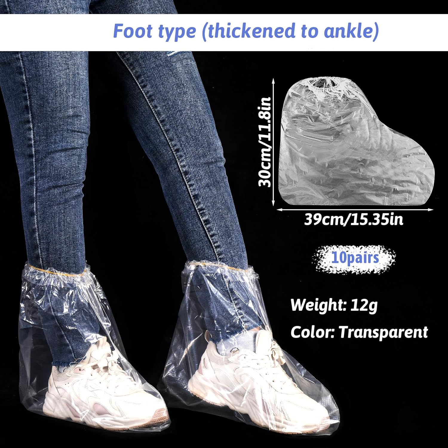 10 pairs of waterproof rain shoe covers with elastic bands, disposable shoe covers for men and women, transparent waterproof anti-slip shoe covers for outdoor camping - Image 2