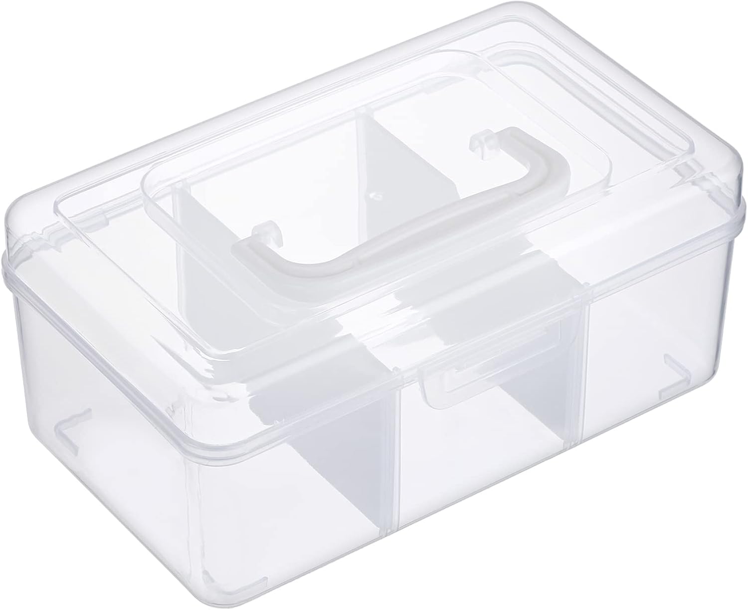 Petluno Clear Stackable Storage Box with Divider Tray, Plastic 3-Compartment Multi-functional Container for Nail Polish, Toys, Crafts, Stationery, Sewing, Fishing Gear Transparent Small - Image 1