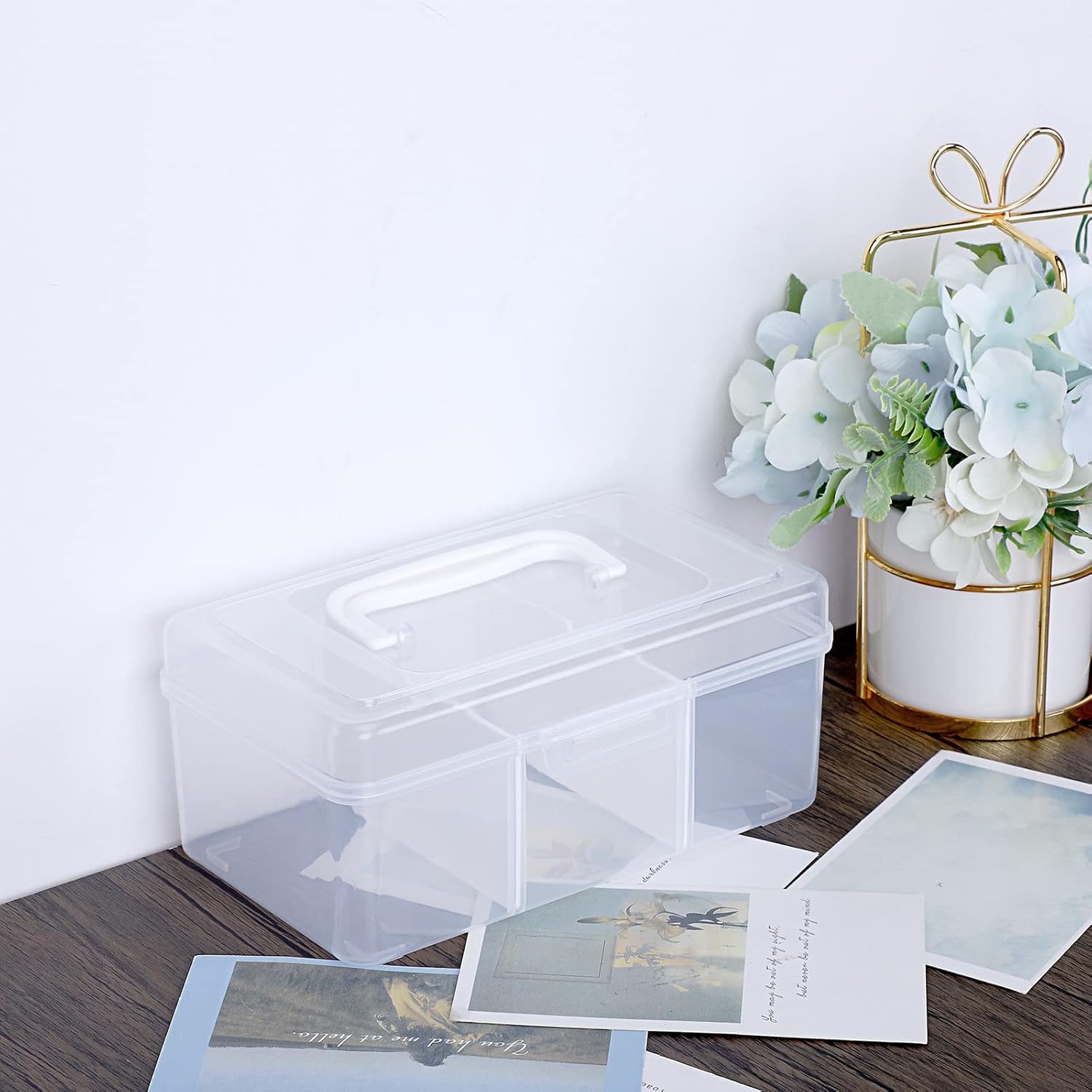 Petluno Clear Stackable Storage Box with Divider Tray, Plastic 3-Compartment Multi-functional Container for Nail Polish, Toys, Crafts, Stationery, Sewing, Fishing Gear Transparent Small - Image 5