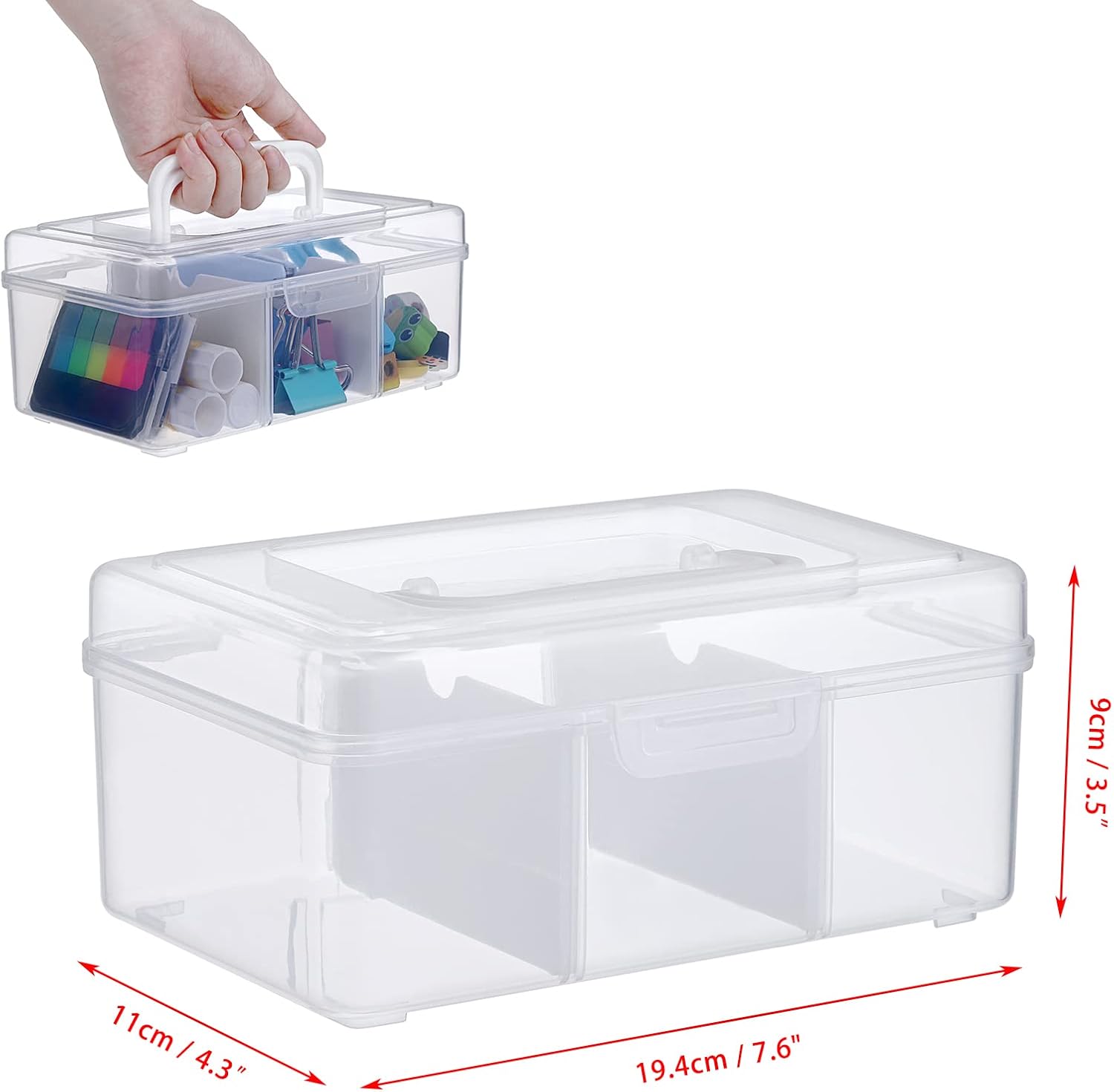 Petluno Clear Stackable Storage Box with Divider Tray, Plastic 3-Compartment Multi-functional Container for Nail Polish, Toys, Crafts, Stationery, Sewing, Fishing Gear Transparent Small - Image 7