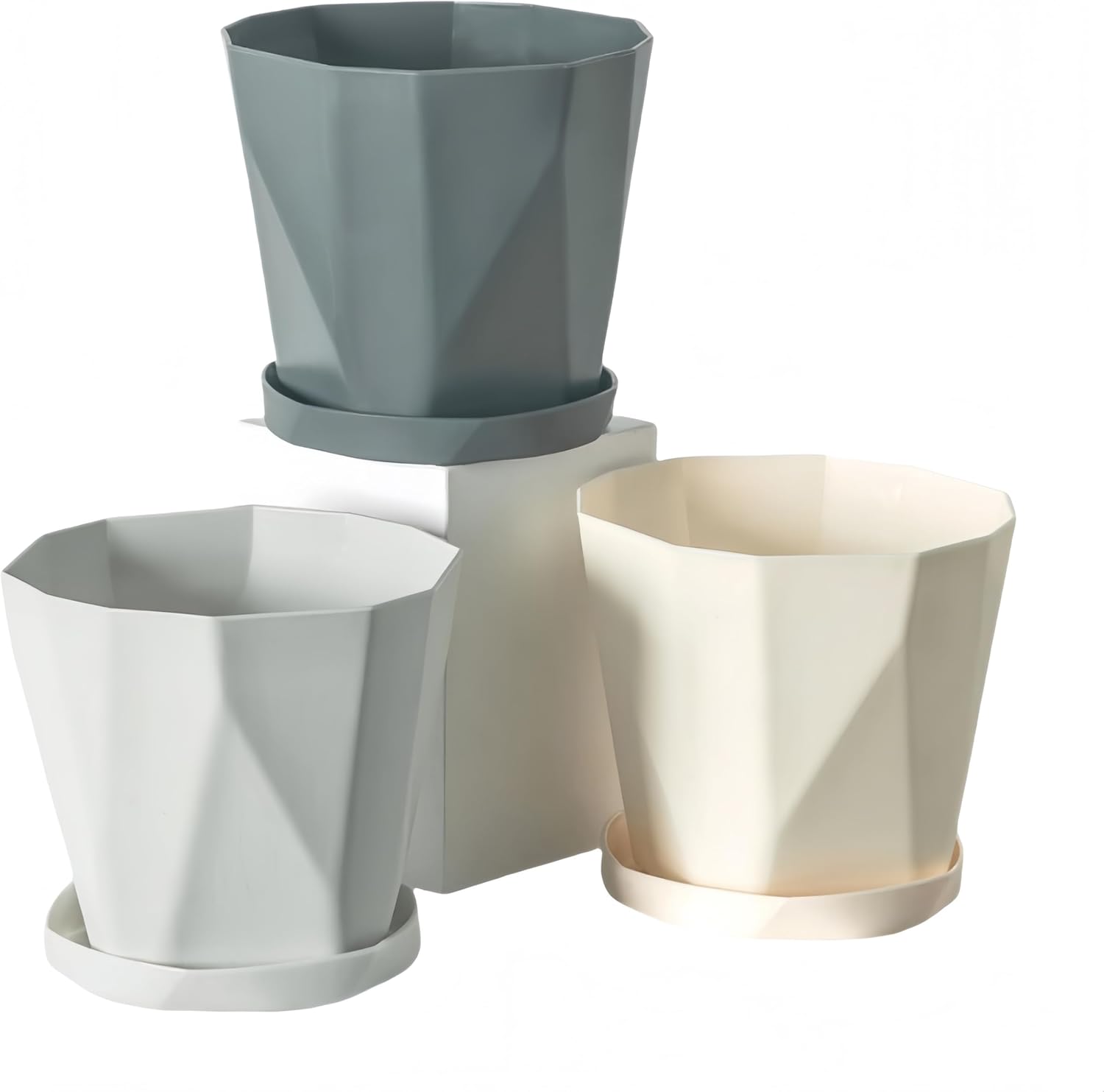 Flower pot, set of 3 flower pots, diameter 13 cm, with plastic saucer, round plant pot, weather-resistant, large flower pots A - Image 1