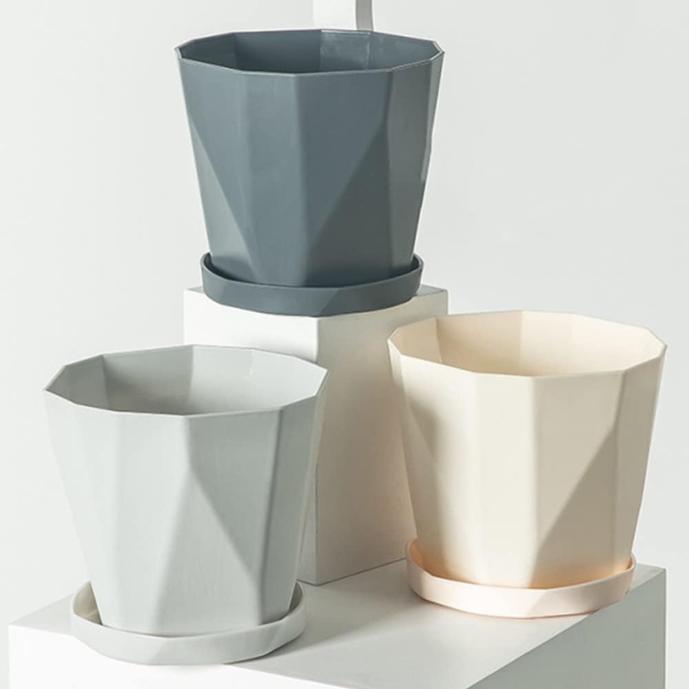 Flower pot, set of 3 flower pots, diameter 13 cm, with plastic saucer, round plant pot, weather-resistant, large flower pots A - Image 4