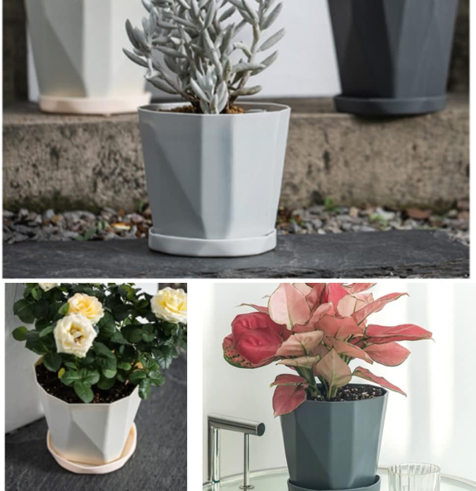 Flower pot, set of 3 flower pots, diameter 13 cm, with plastic saucer, round plant pot, weather-resistant, large flower pots A - Image 6
