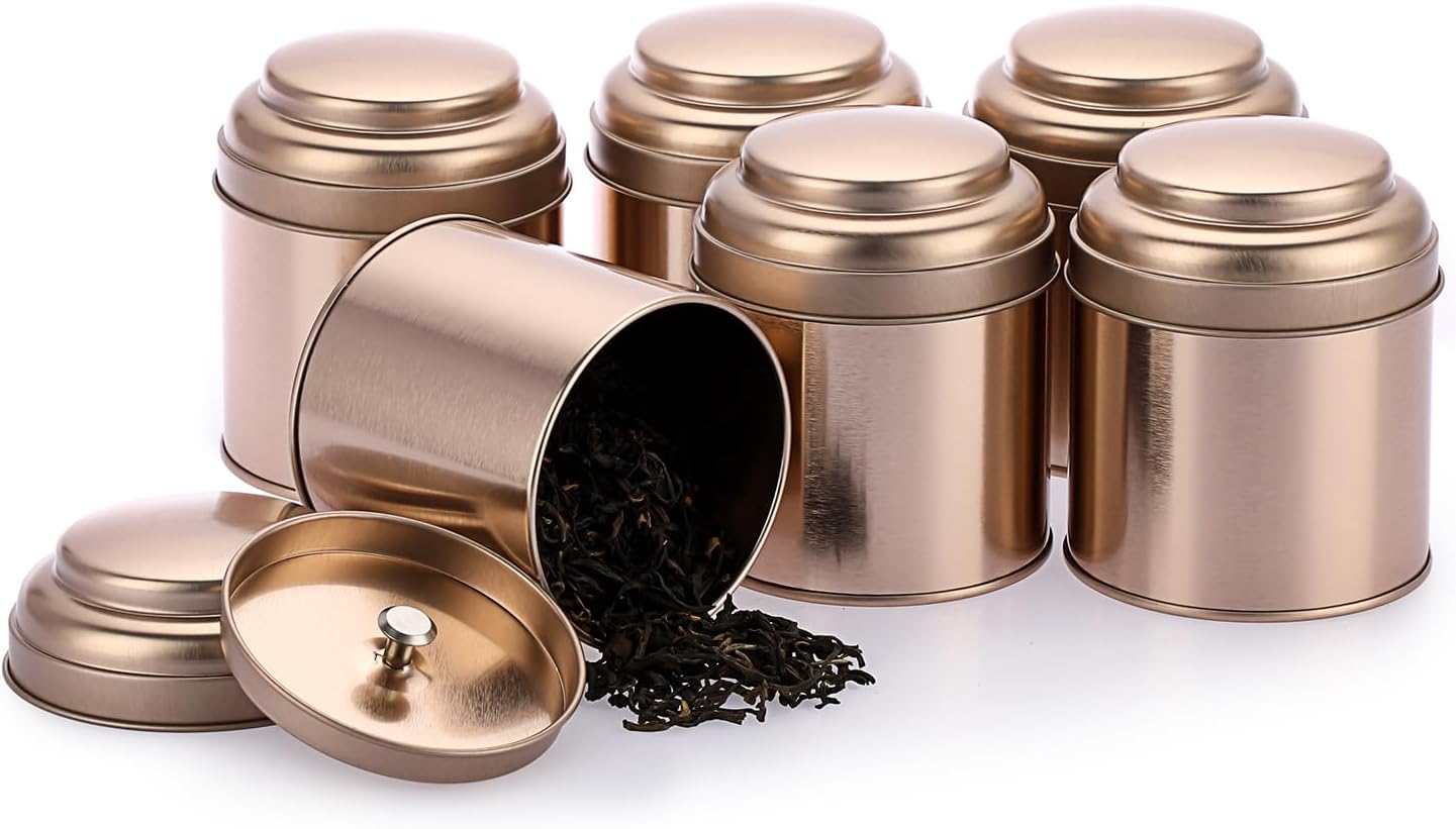 Petluno Set of 6 Loose Leaf Tea Tins 227ml Metal Nut Storage Jars Airtight Containers Kitchen Spice Jars, Food Tin for Tea, Coffee, Biscuits, Sugar - Image 1