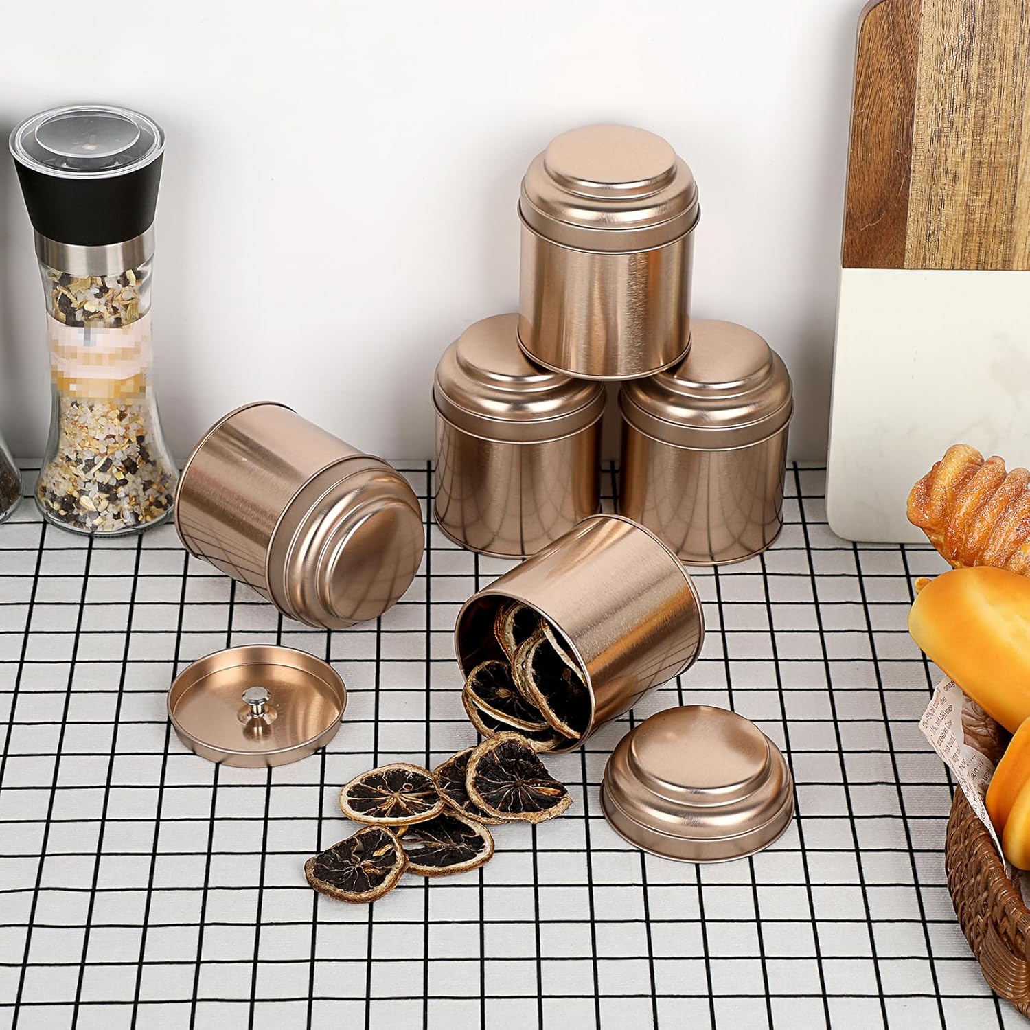 Petluno Set of 6 Loose Leaf Tea Tins 227ml Metal Nut Storage Jars Airtight Containers Kitchen Spice Jars, Food Tin for Tea, Coffee, Biscuits, Sugar - Image 2