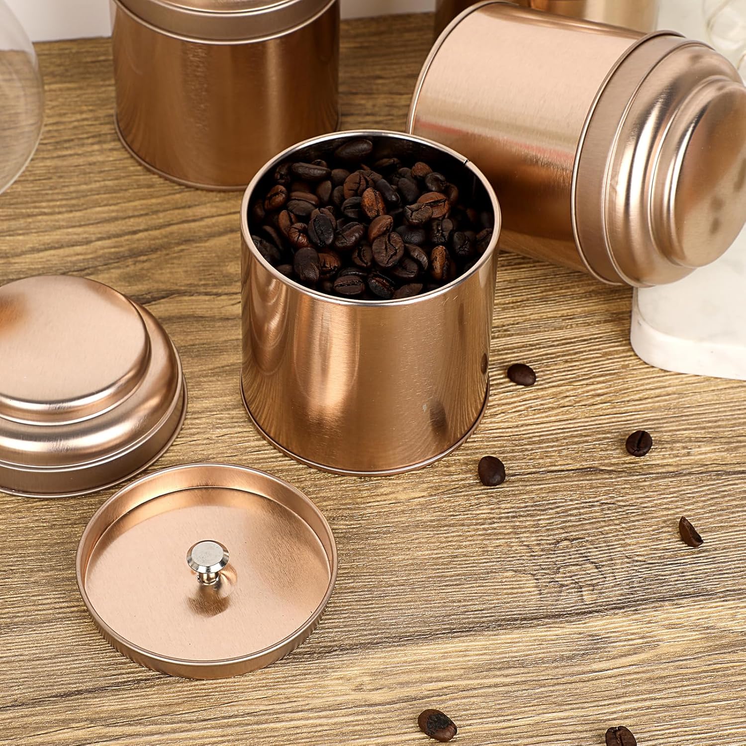 Petluno Set of 6 Loose Leaf Tea Tins 227ml Metal Nut Storage Jars Airtight Containers Kitchen Spice Jars, Food Tin for Tea, Coffee, Biscuits, Sugar - Image 3