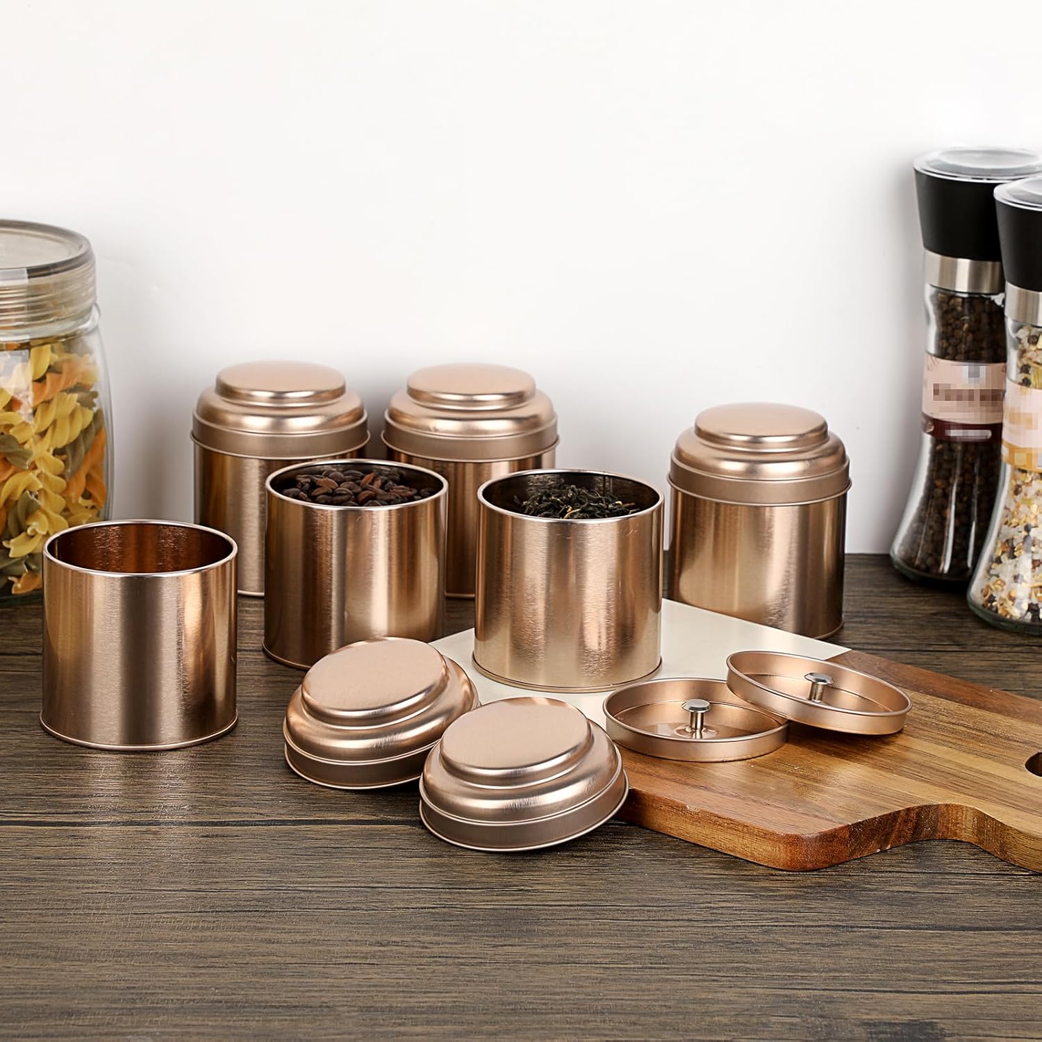Petluno Set of 6 Loose Leaf Tea Tins 227ml Metal Nut Storage Jars Airtight Containers Kitchen Spice Jars, Food Tin for Tea, Coffee, Biscuits, Sugar - Image 6