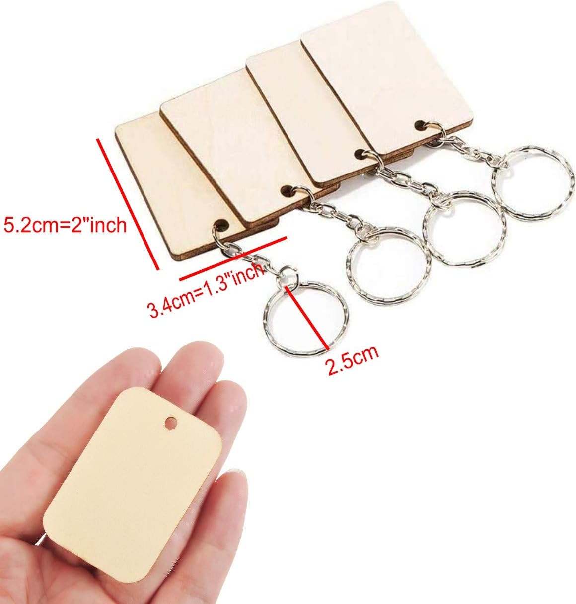 Petluno 100 x Rectangle Unfinished Wooden Planks Pieces of Wood with Holes and Keyrings for Crafting, Labels Pyrography, Wedding Gift, Christmas Decorations, Party Favors Gift - Image 2
