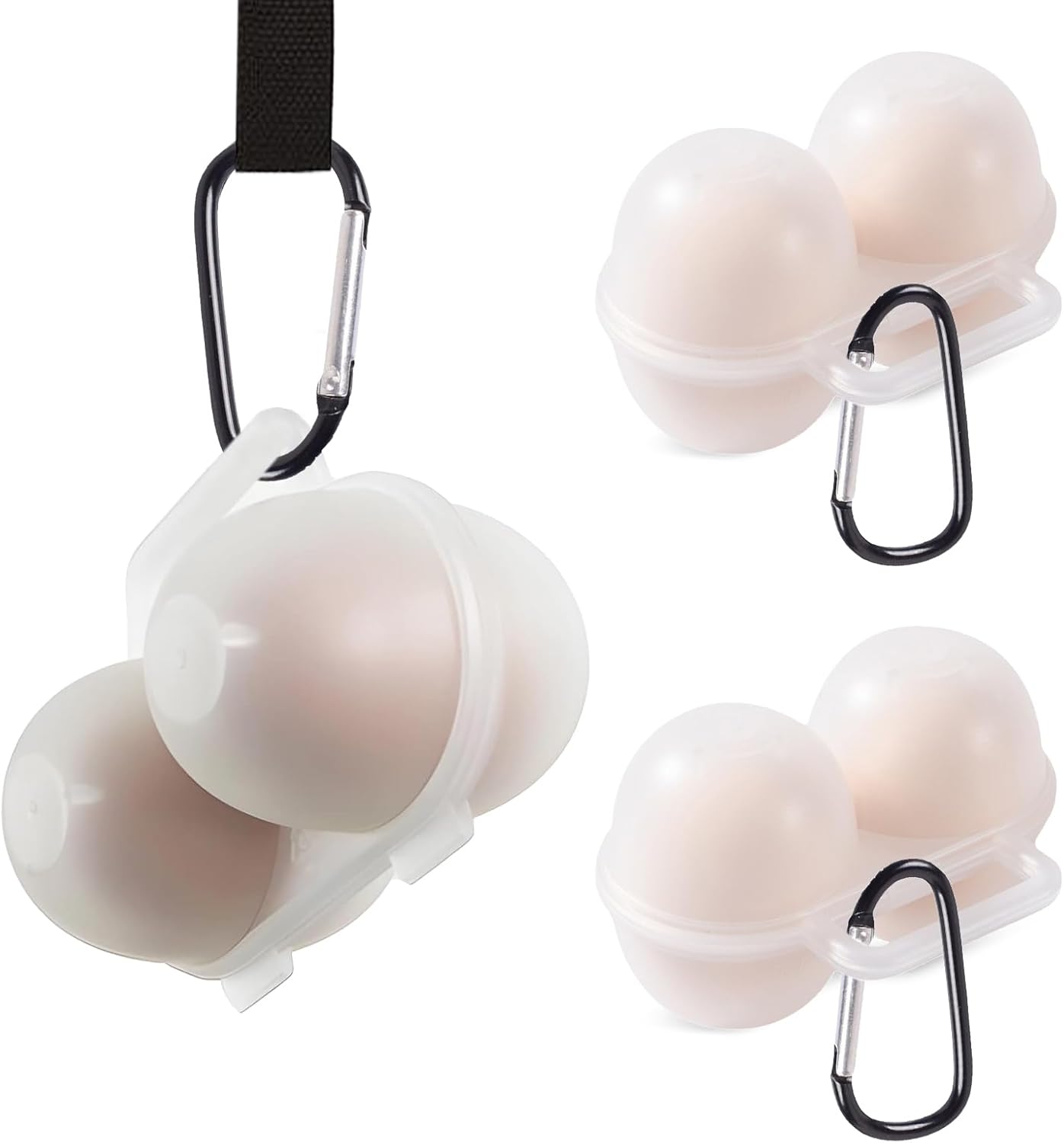 3 pieces egg holders for 2 eggs, egg box, portable egg case with carabiner, egg holder, plastic, transparent, refrigerator, kitchen, outdoor, picnic, camping - Image 1