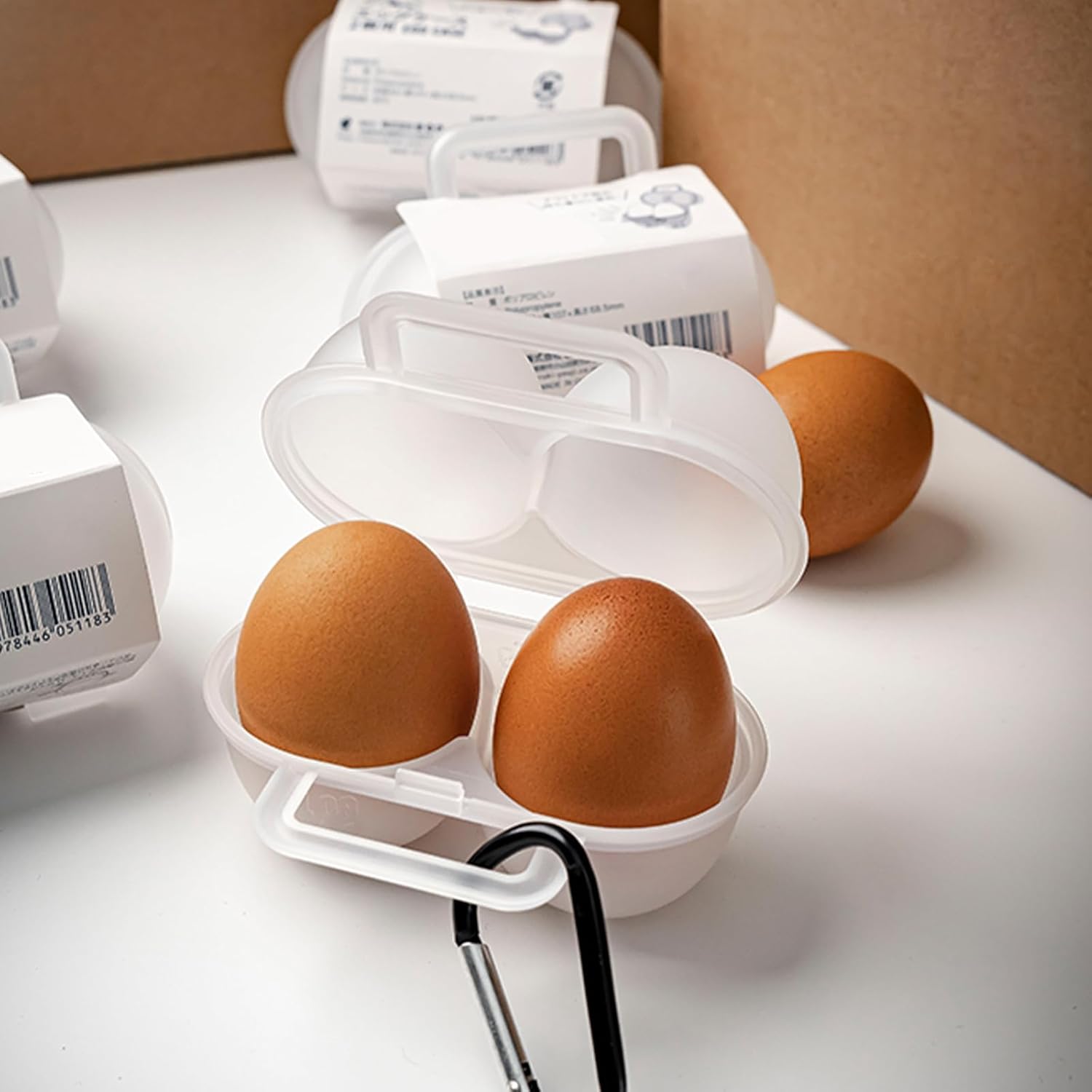 3 pieces egg holders for 2 eggs, egg box, portable egg case with carabiner, egg holder, plastic, transparent, refrigerator, kitchen, outdoor, picnic, camping - Image 4