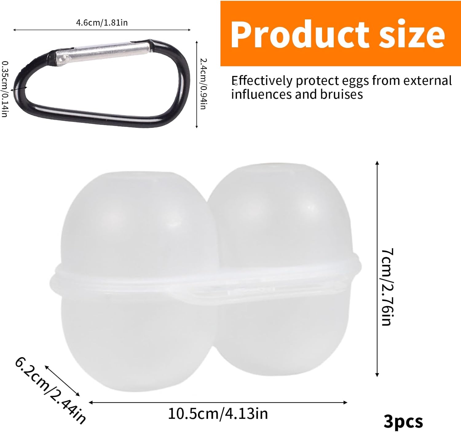 3 pieces egg holders for 2 eggs, egg box, portable egg case with carabiner, egg holder, plastic, transparent, refrigerator, kitchen, outdoor, picnic, camping - Image 5