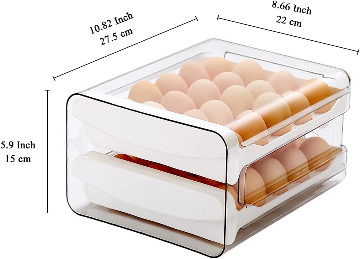 Petluno Egg Container for Fridge, 40 Grid/2 Tier Egg Holder, Fresh Egg Storage Box, Egg Tray and Egg Storage, Clear Plastic - Image 2