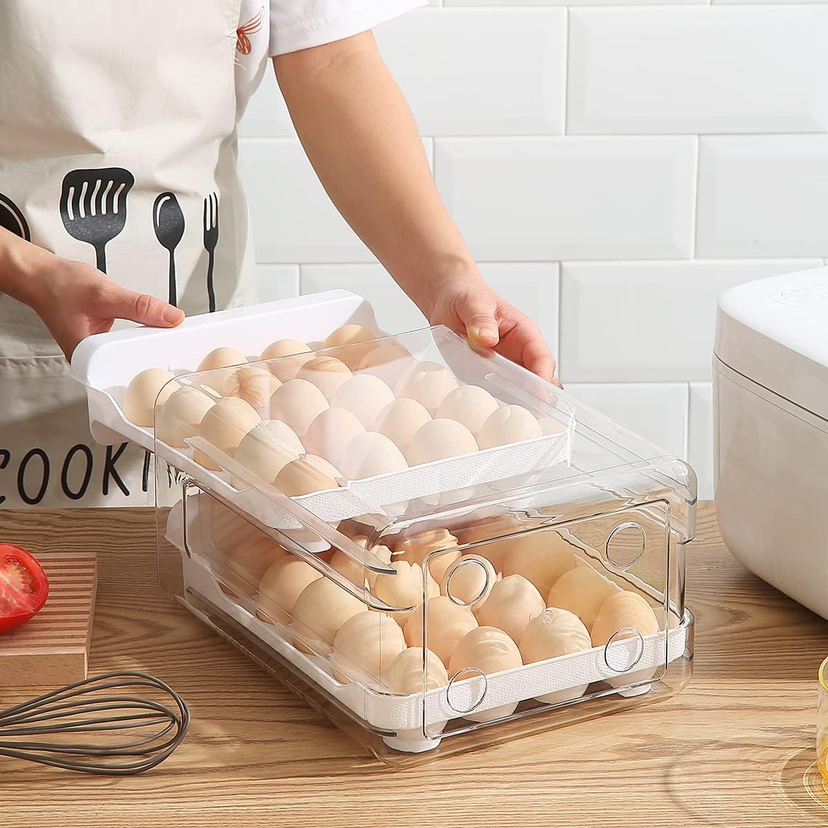 Petluno Egg Container for Fridge, 40 Grid/2 Tier Egg Holder, Fresh Egg Storage Box, Egg Tray and Egg Storage, Clear Plastic - Image 3