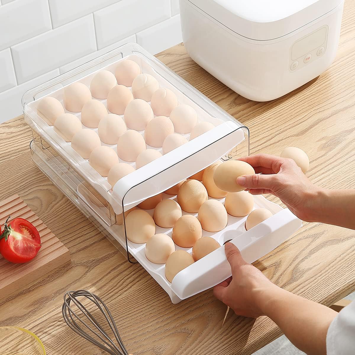 Petluno Egg Container for Fridge, 40 Grid/2 Tier Egg Holder, Fresh Egg Storage Box, Egg Tray and Egg Storage, Clear Plastic - Image 4