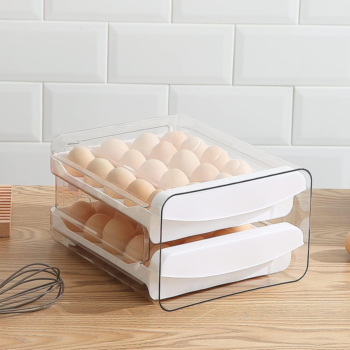 Petluno Egg Container for Fridge, 40 Grid/2 Tier Egg Holder, Fresh Egg Storage Box, Egg Tray and Egg Storage, Clear Plastic - Image 5
