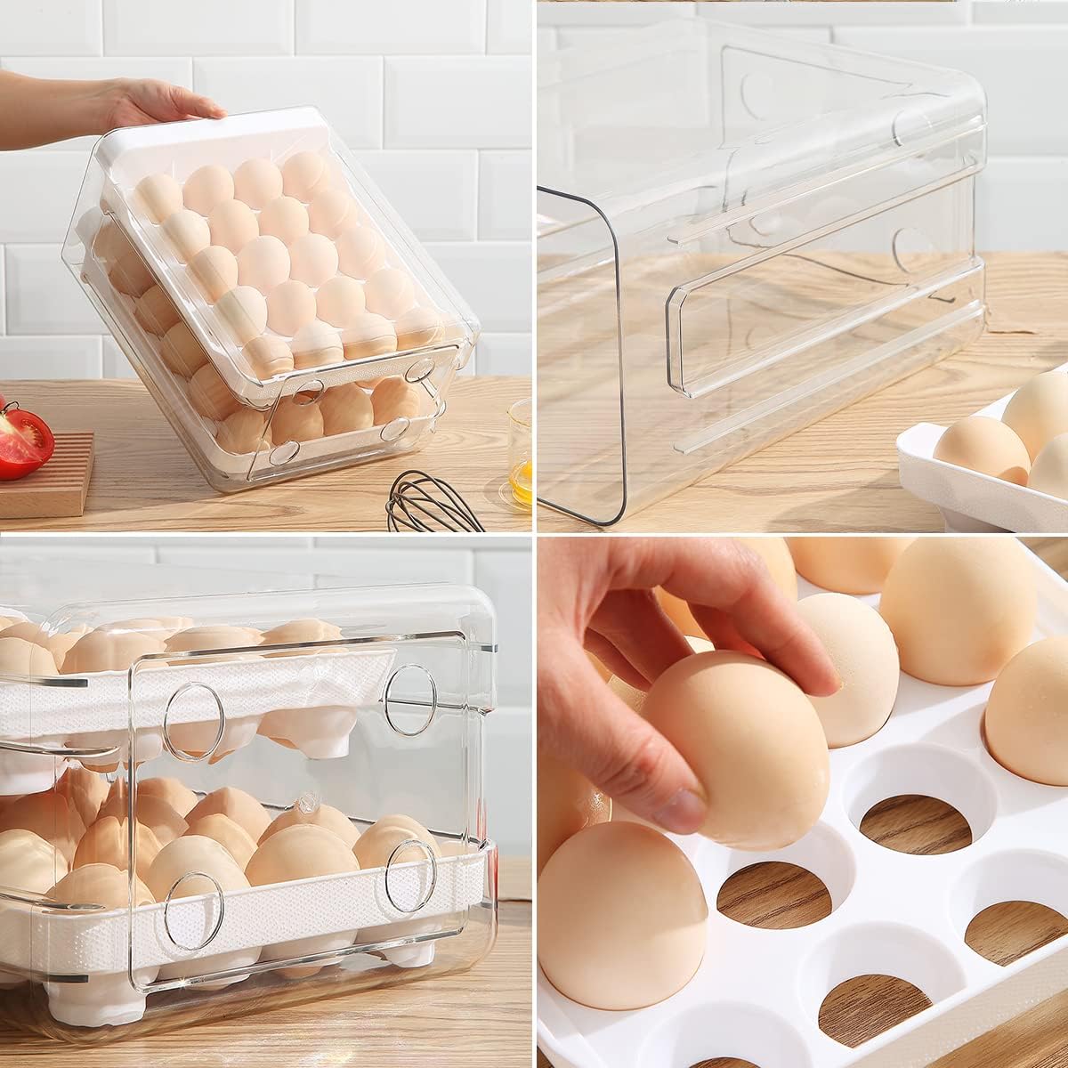 Petluno Egg Container for Fridge, 40 Grid/2 Tier Egg Holder, Fresh Egg Storage Box, Egg Tray and Egg Storage, Clear Plastic - Image 6