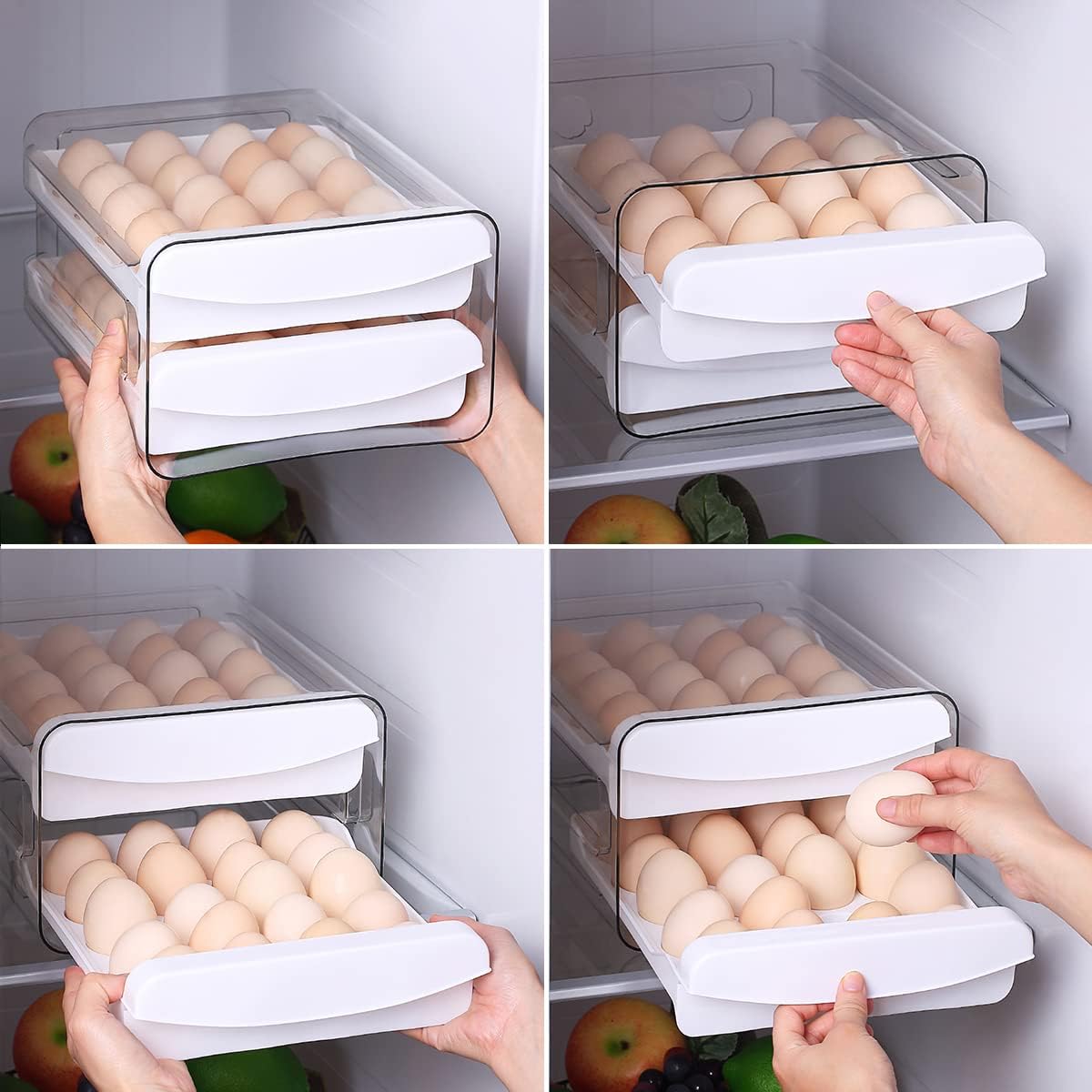 Petluno Egg Container for Fridge, 40 Grid/2 Tier Egg Holder, Fresh Egg Storage Box, Egg Tray and Egg Storage, Clear Plastic - Image 7