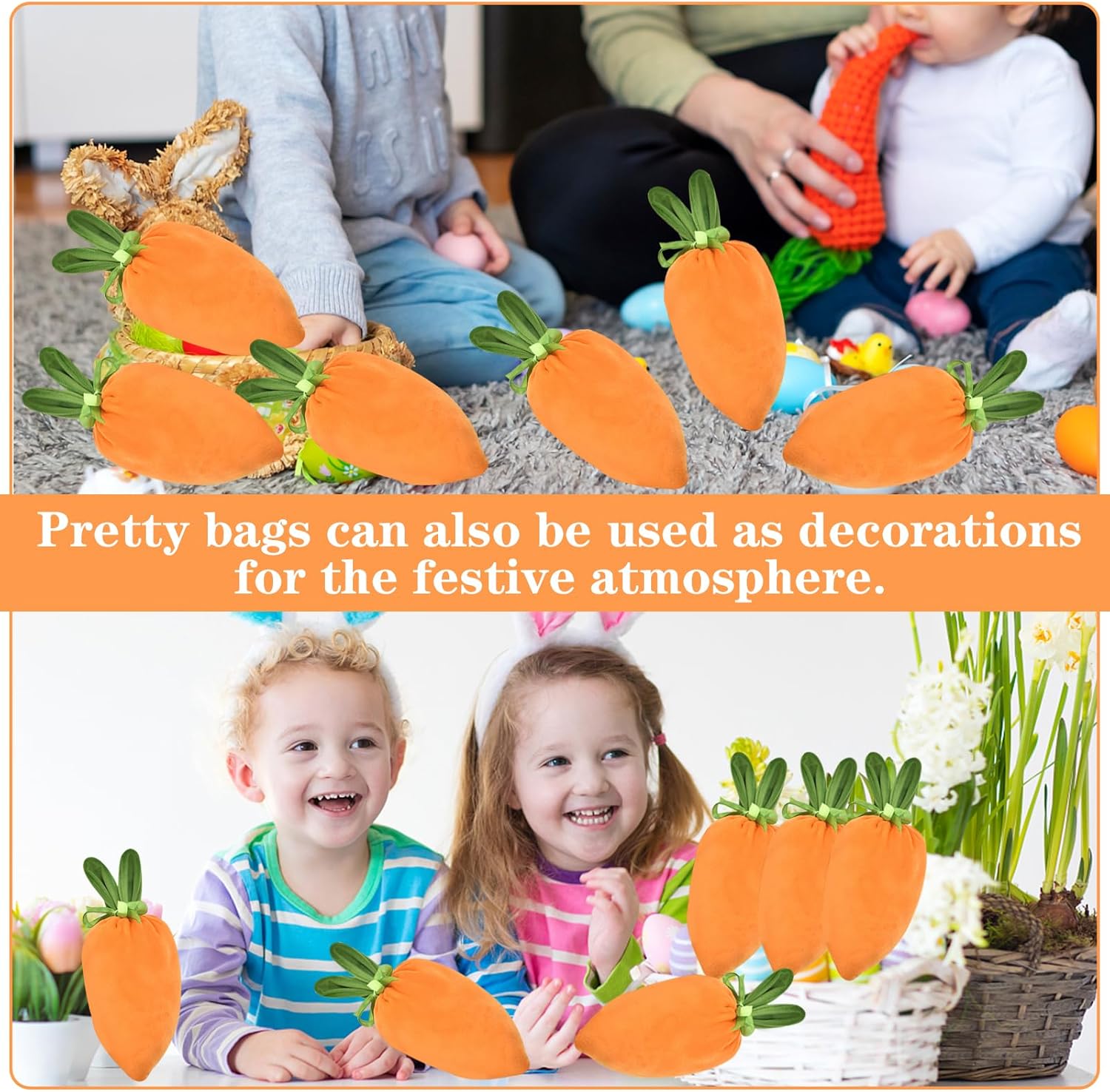 6 pieces of velvet Easter bags, Easter bags with drawstrings, Easter gift bags, ears, to fill with lollies, biscuits, snacks style B - Image 5