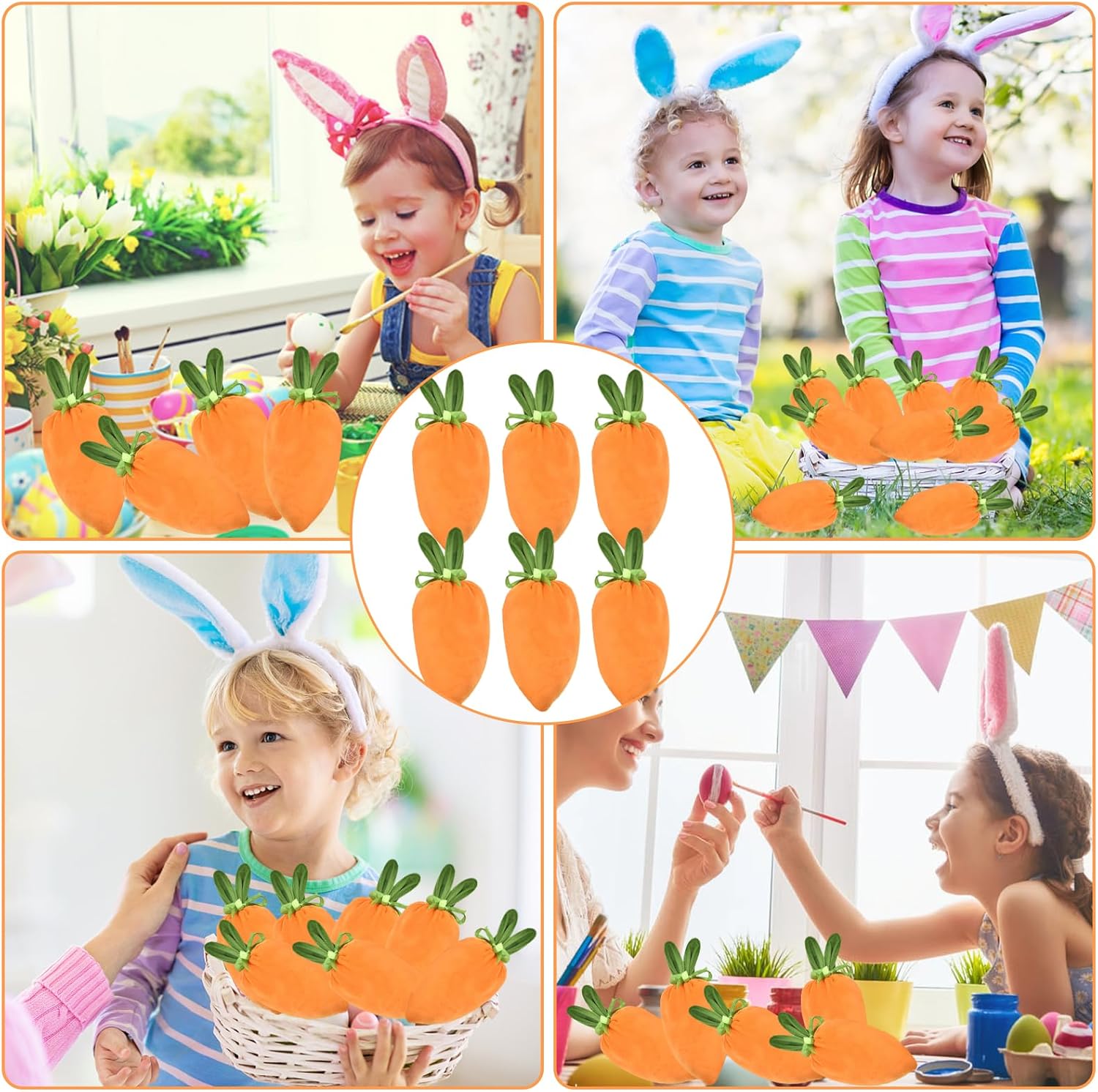 6 pieces of velvet Easter bags, Easter bags with drawstrings, Easter gift bags, ears, to fill with lollies, biscuits, snacks style B - Image 7