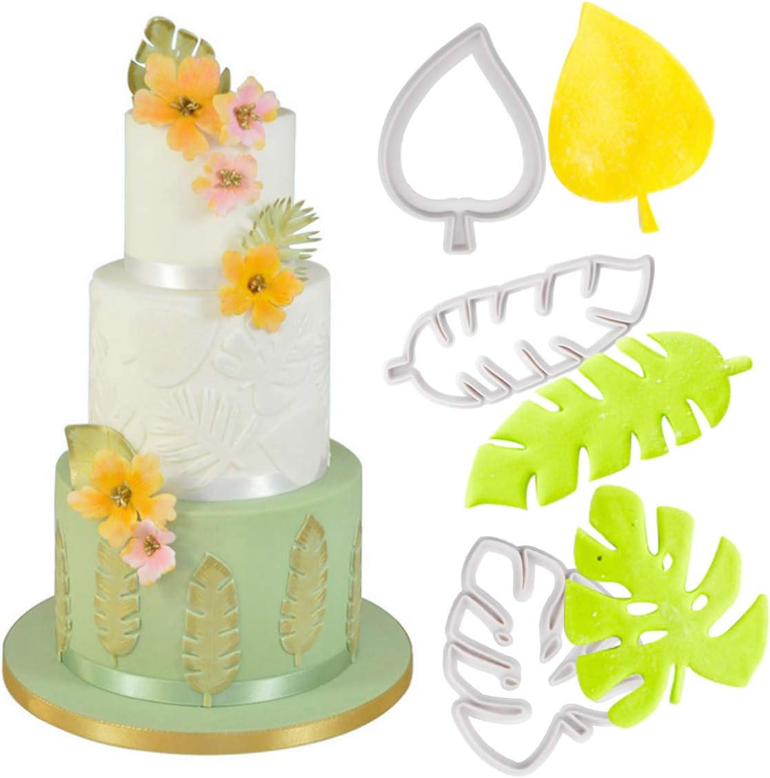 Set of 4 cutters, cookie cutters, leaf cutters, tropical leaves, plastic cake decoration for DIY cookies, fondant, cupcakes, cake - Image 3
