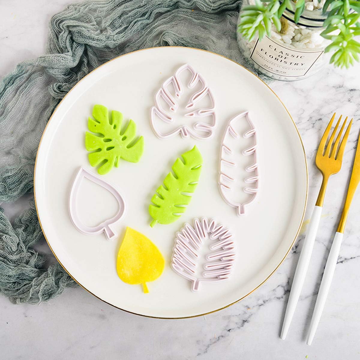 Set of 4 cutters, cookie cutters, leaf cutters, tropical leaves, plastic cake decoration for DIY cookies, fondant, cupcakes, cake - Image 5