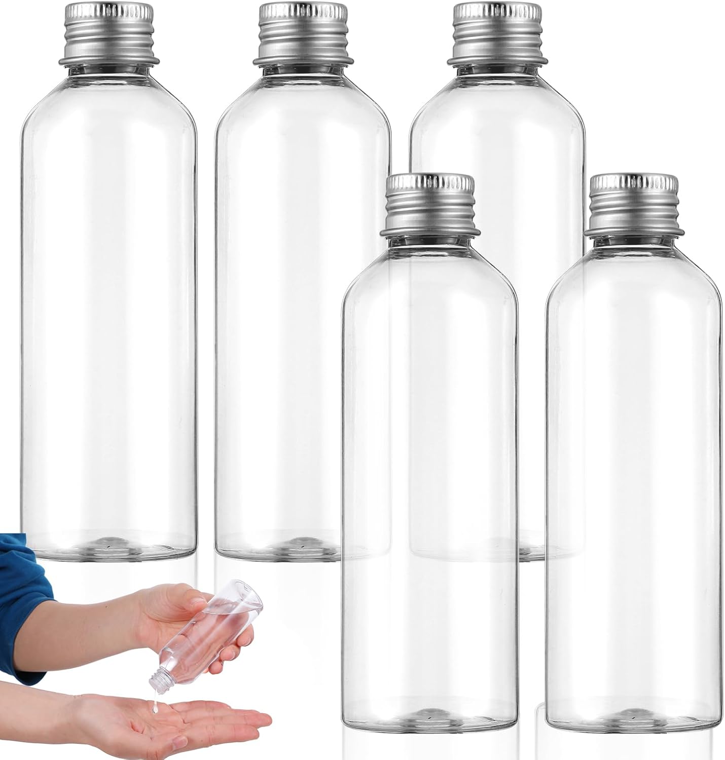 5 pieces travel bottles, 100 ml, empty travel bottle, dispenser, plastic bottle, refillable lotion container, travel size, container for shampoo, lotion, conditioner, creams, cosmetics - Image 1