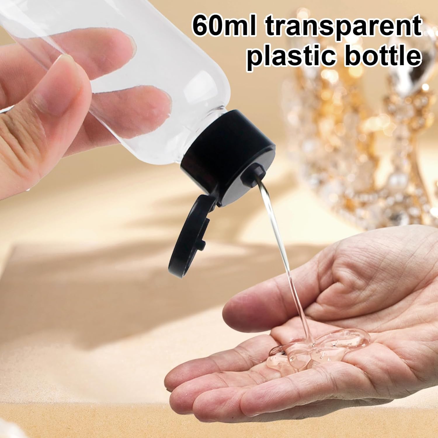 5-piece travel bottle set with flip-cap, 60 ml refillable plastic bottles, empty dispenser for shampoo, travel size, lotion, essential oils, makeup remover, transparent and leak-proof - Image 4