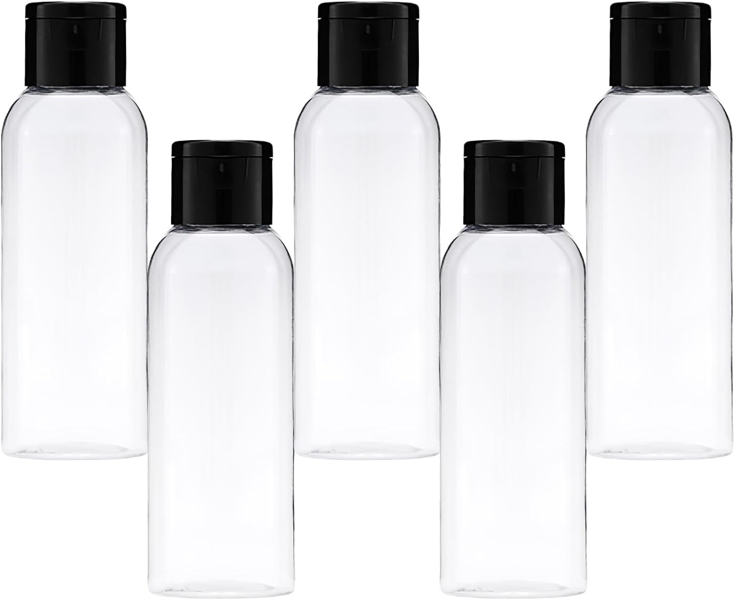 5-piece travel bottle set with flip-cap, 60 ml refillable plastic bottles, empty dispenser for shampoo, travel size, lotion, essential oils, makeup remover, transparent and leak-proof - Image 8