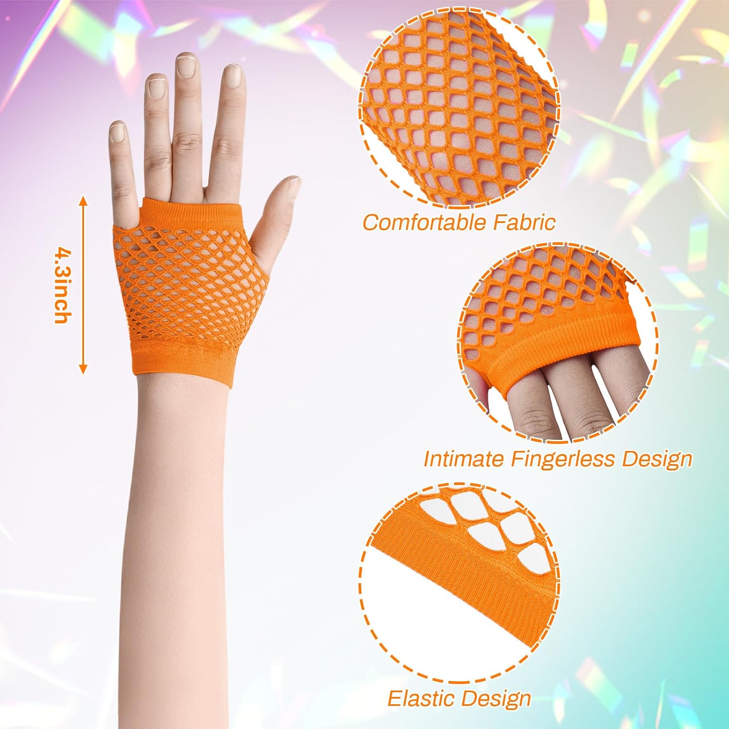 Petluno Elastic Neon Leg Warmers and Fingerless Gloves, 80s Set, Costume Accessory (Orange), Orange, One Size - Image 2