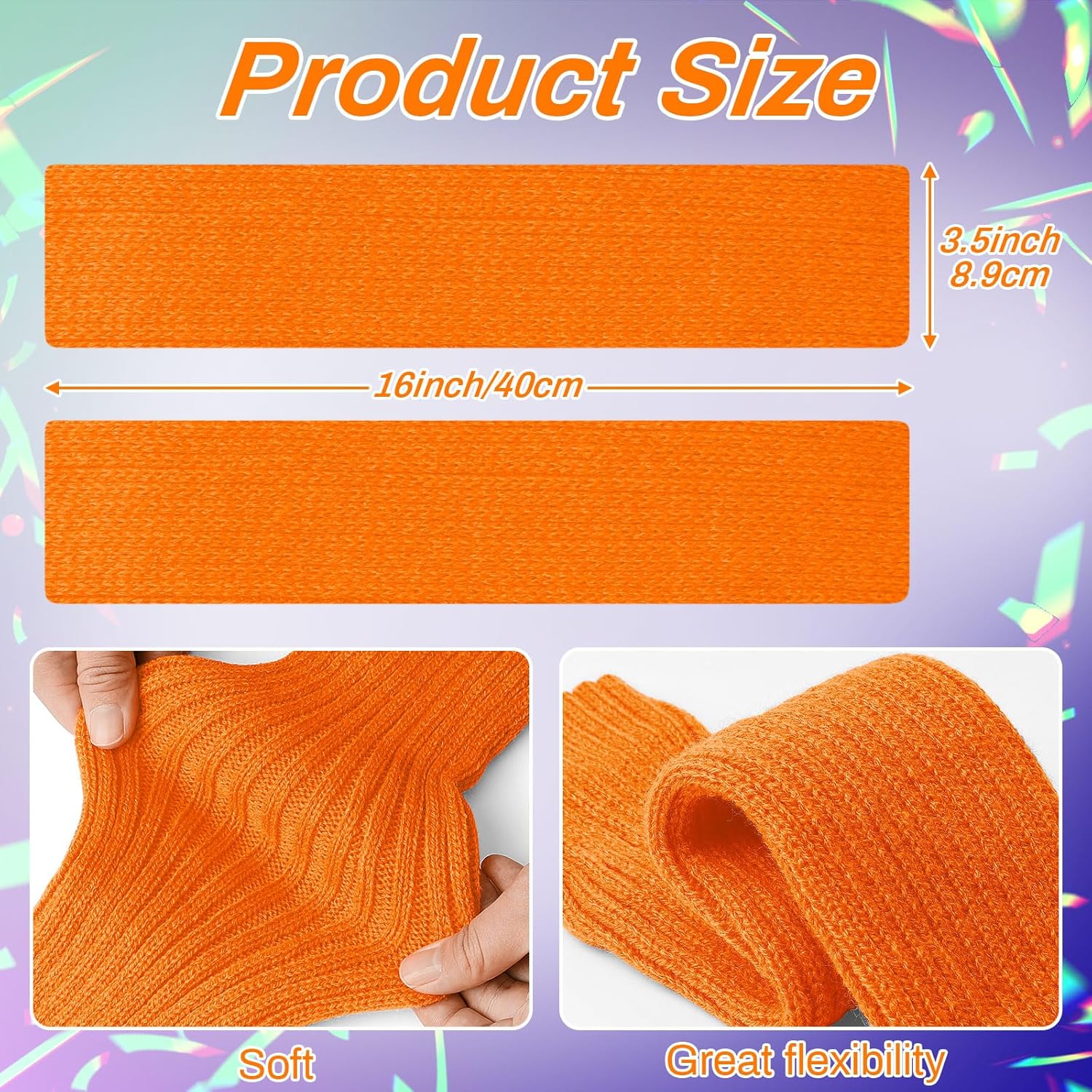 Petluno Elastic Neon Leg Warmers and Fingerless Gloves, 80s Set, Costume Accessory (Orange), Orange, One Size - Image 3