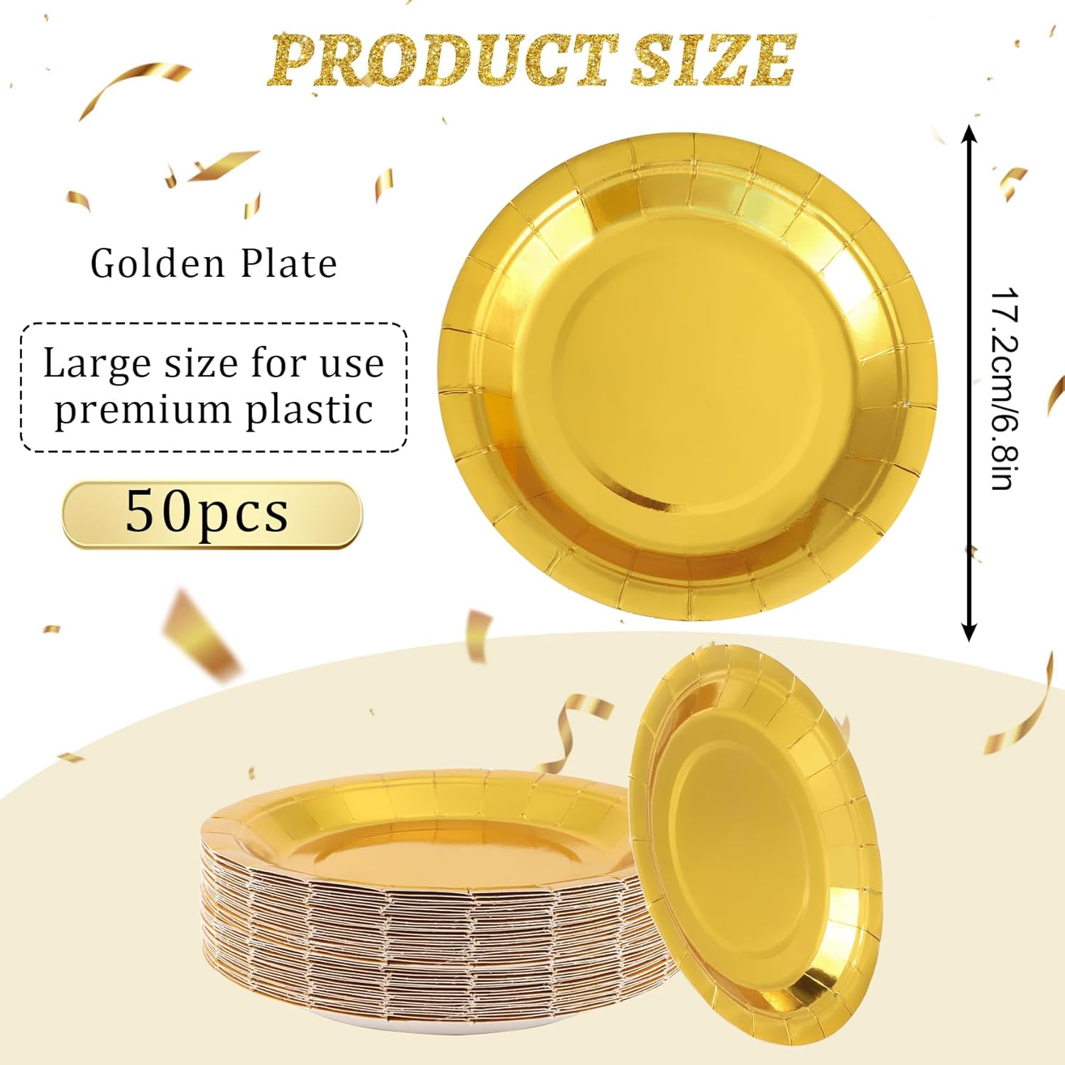 Party plates, dessert plates, 50 pieces, gold foil, plate set, 18 cm, party tableware, set, gold paper plates, birthday, party, tableware - Image 2