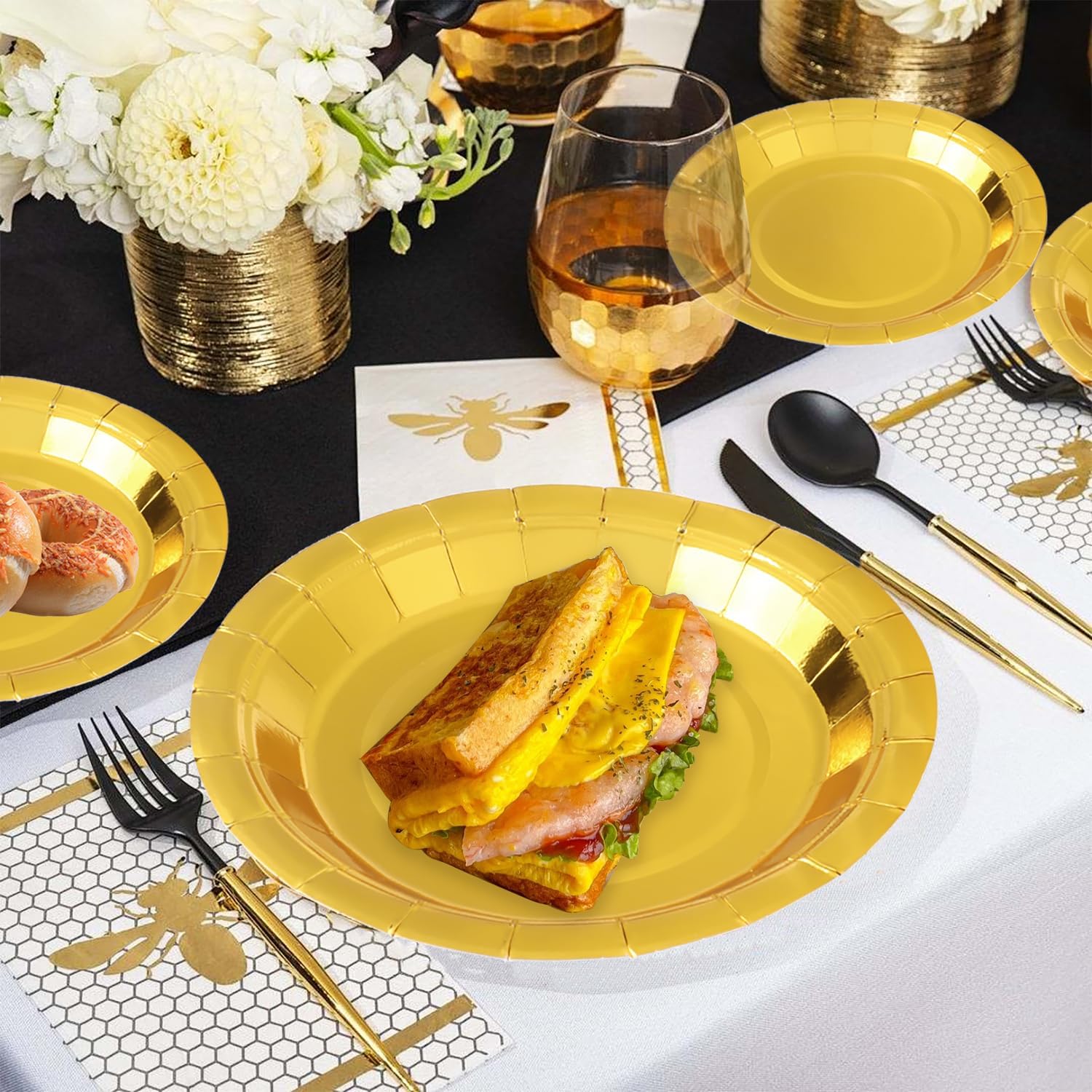 Party plates, dessert plates, 50 pieces, gold foil, plate set, 18 cm, party tableware, set, gold paper plates, birthday, party, tableware - Image 4