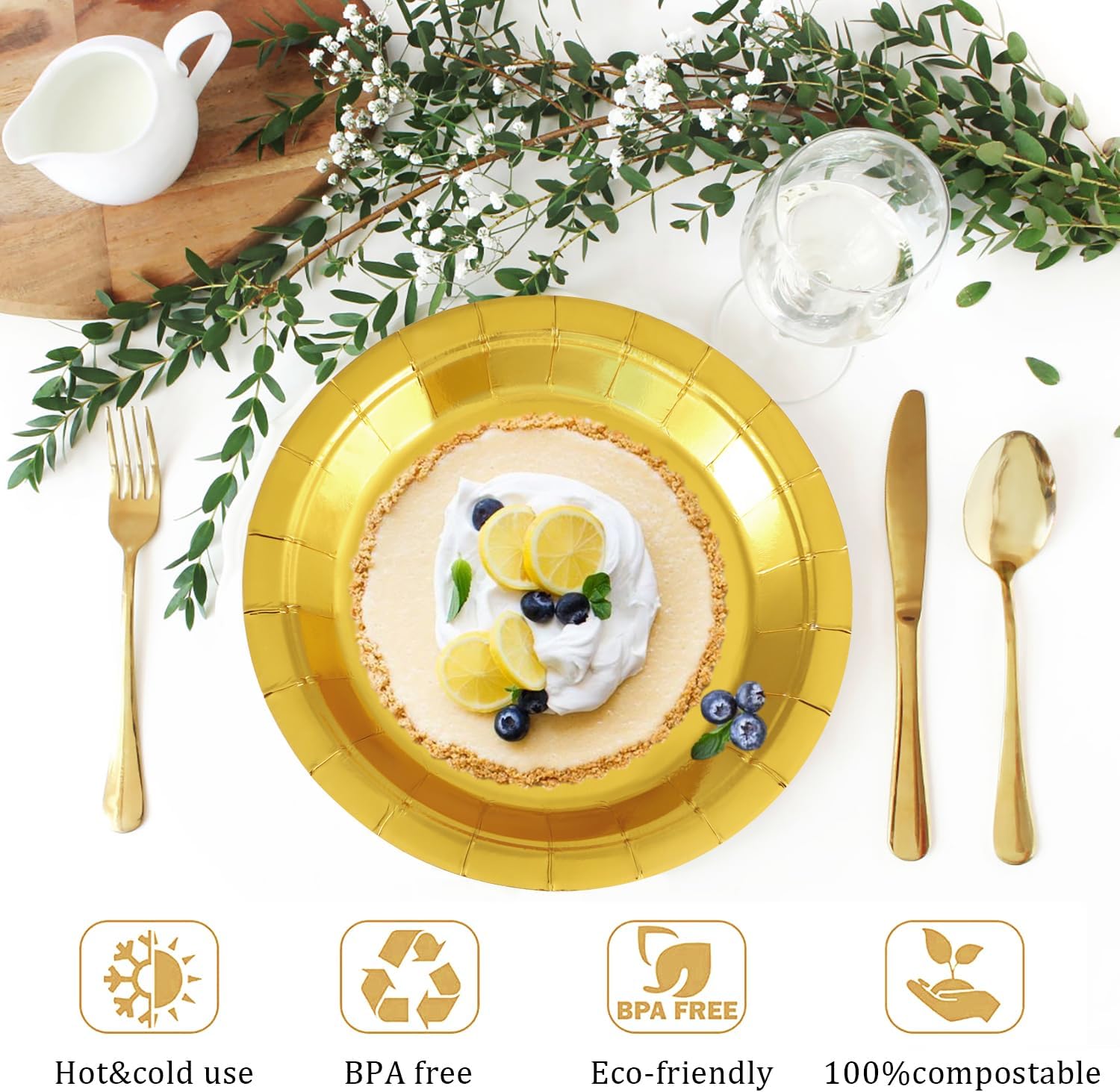 Party plates, dessert plates, 50 pieces, gold foil, plate set, 18 cm, party tableware, set, gold paper plates, birthday, party, tableware - Image 5
