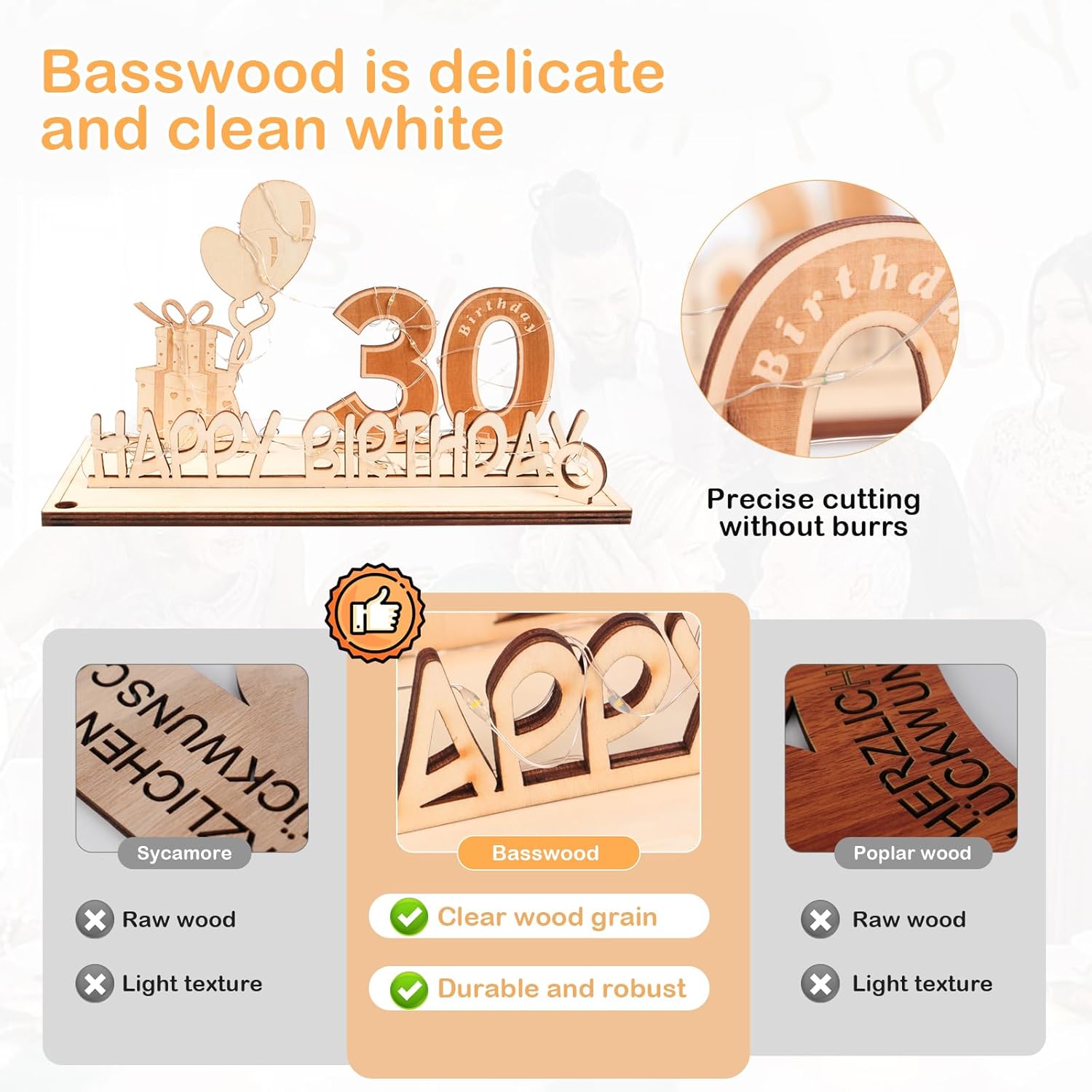 Original 30th birthday money gift wooden anniversary guest book present for men and women with LED light chain, butterfly ribbon wrapping paper 30 - Image 5