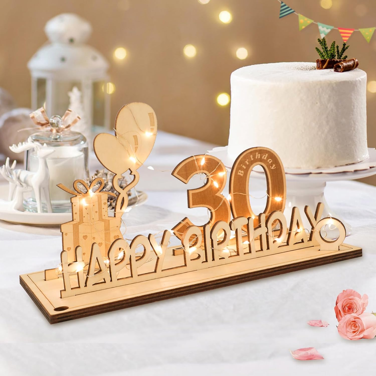 Original 30th birthday money gift wooden anniversary guest book present for men and women with LED light chain, butterfly ribbon wrapping paper 30 - Image 6
