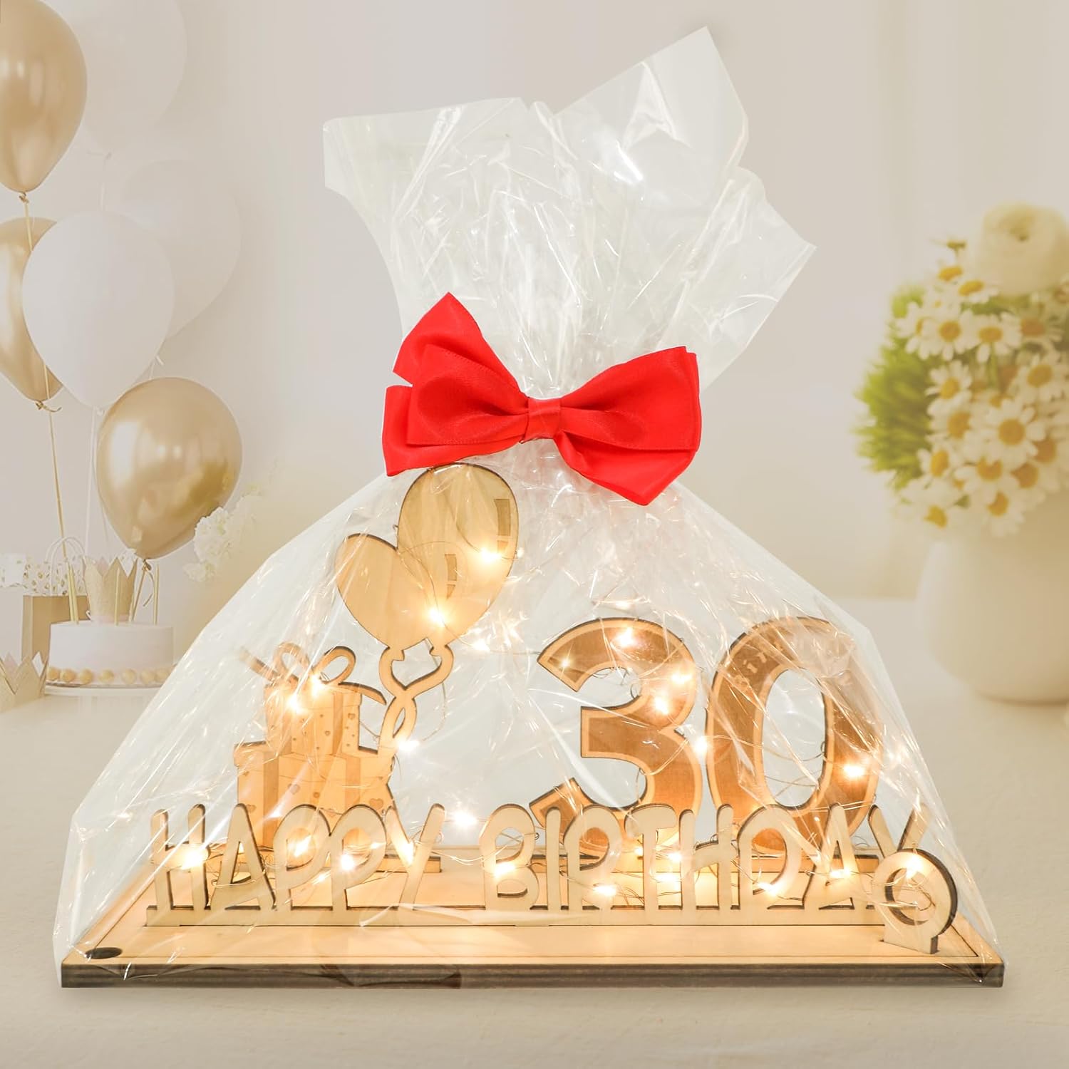 Original 30th birthday money gift wooden anniversary guest book present for men and women with LED light chain, butterfly ribbon wrapping paper 30 - Image 8