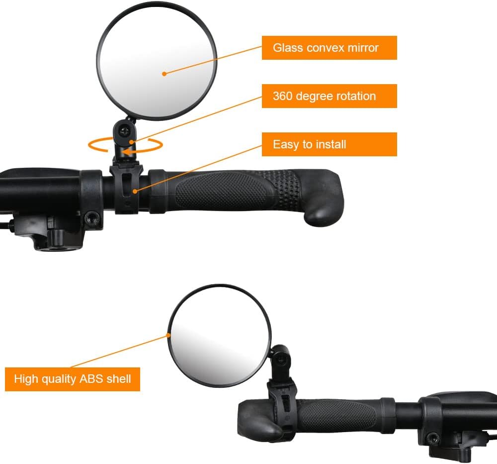 Petluno Bike Mirrors, 2 large angle mirrors 360° rotatable, adjustable, HD-nylon resin bike mirrors, for handlebars 15 to 35 mm, bike accessories for all round bikes - Image 2