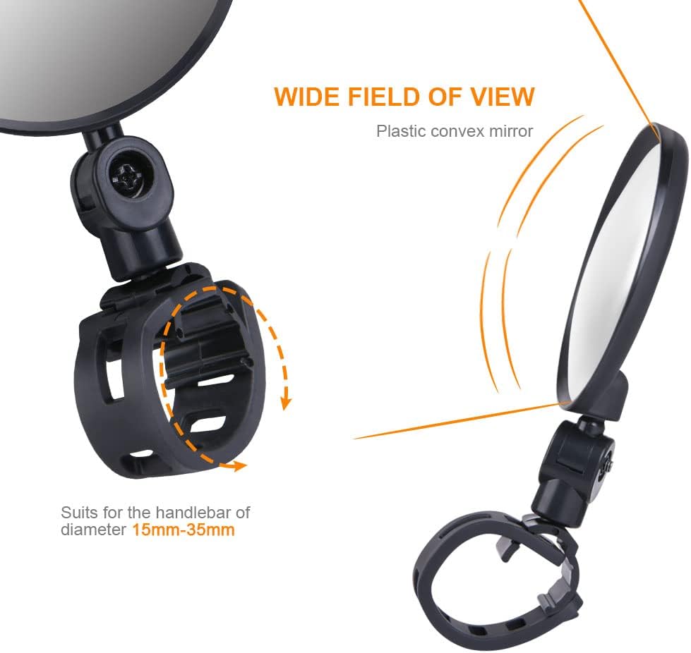 Petluno Bike Mirrors, 2 large angle mirrors 360° rotatable, adjustable, HD-nylon resin bike mirrors, for handlebars 15 to 35 mm, bike accessories for all round bikes - Image 3
