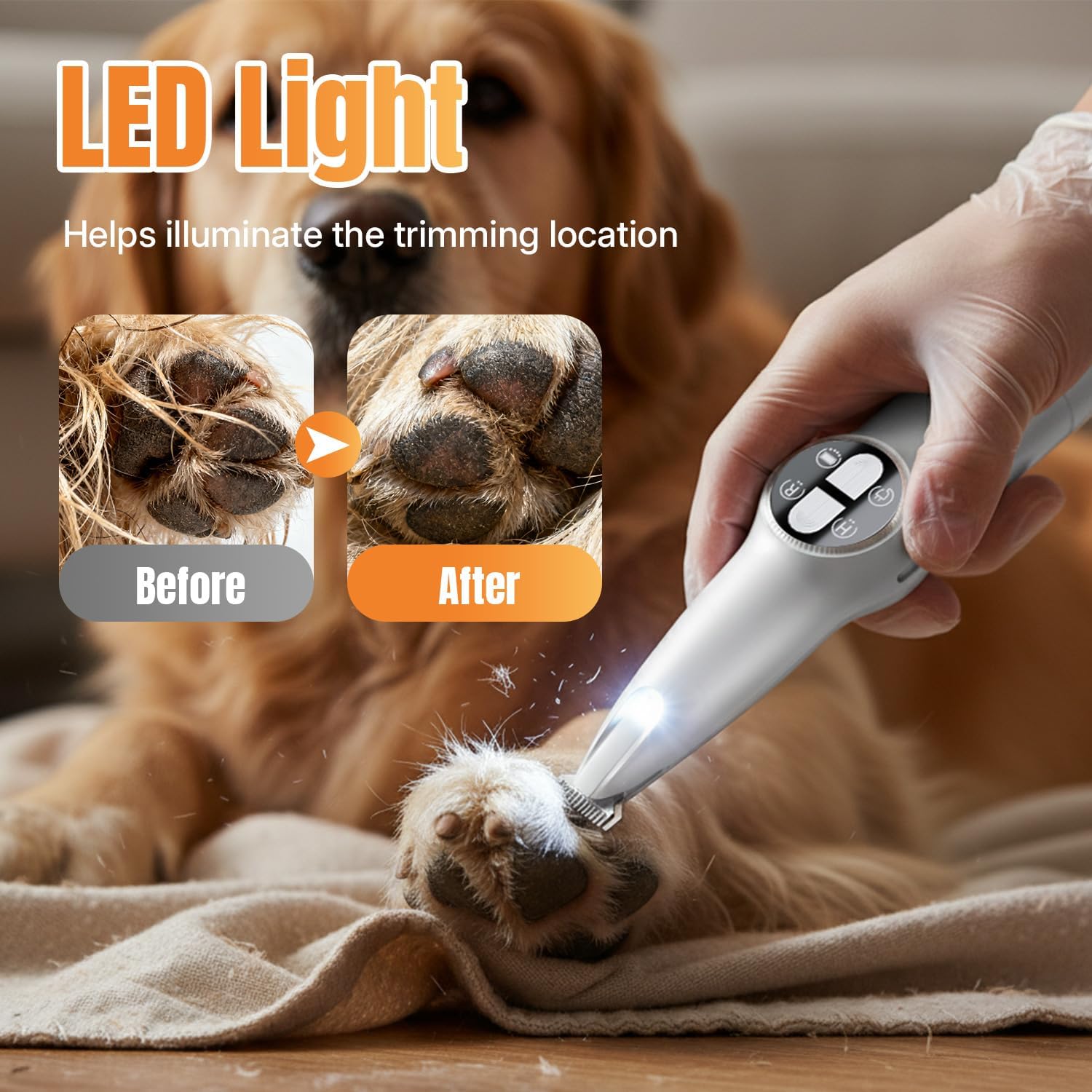 Petluno 2-in-1 Pet Grooming Trimmer with LED Light, Rechargeable Dog/Cat Hair Clipper, Grooming Tool, Electric Nail Grinder for Cats and Dogs, Pet Clipper Blades for Eyes, Ears - Image 5