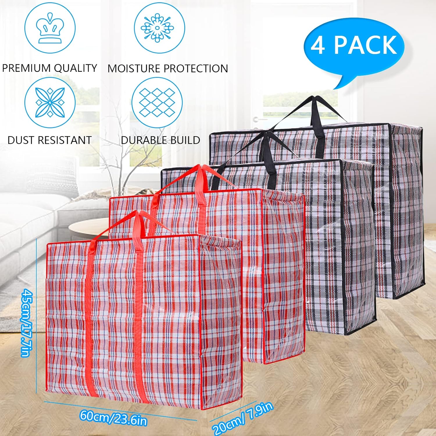 Storage bags, 4 pieces, large reusable moving bags, with zip closure and handles, storage bag, clothing, laundry bag, capacity, multifunctional for duvets - Image 2