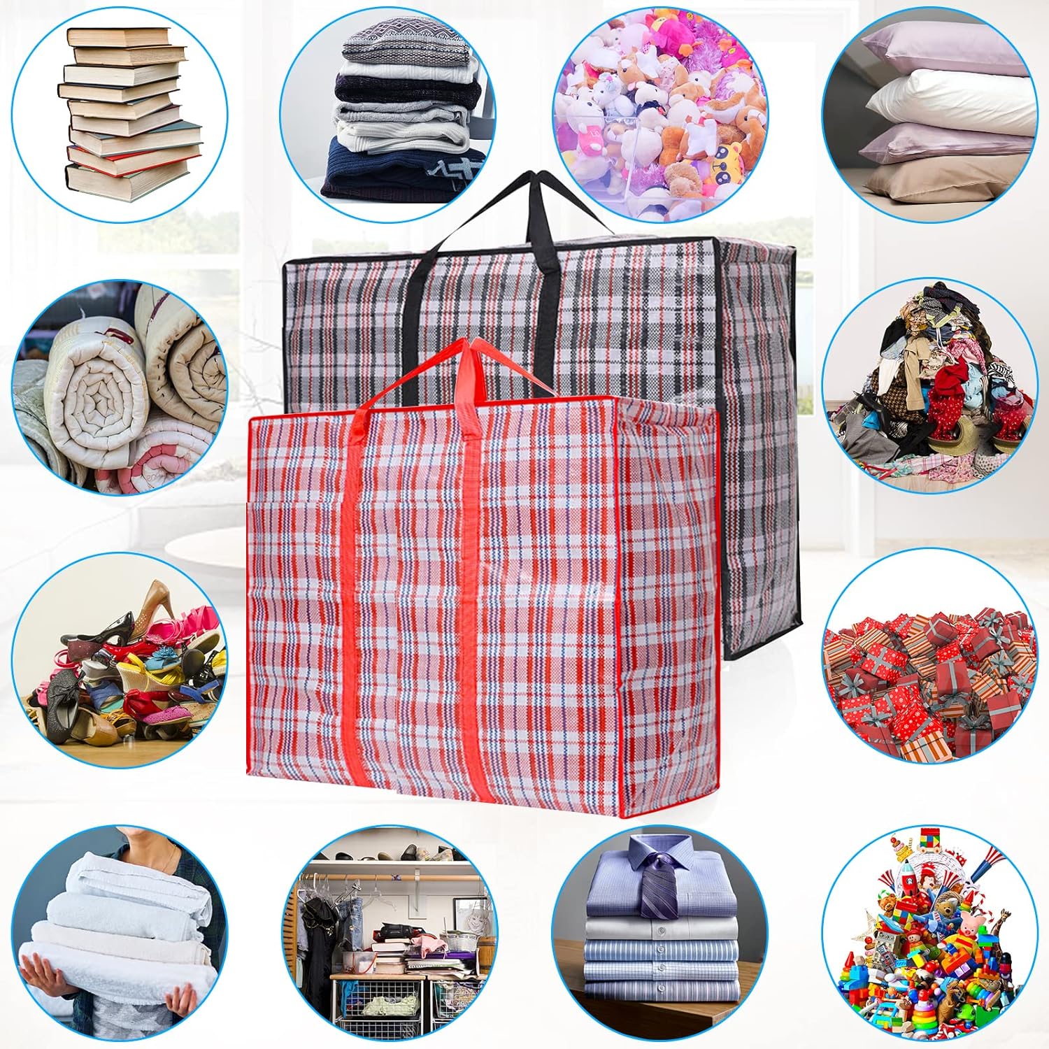 Storage bags, 4 pieces, large reusable moving bags, with zip closure and handles, storage bag, clothing, laundry bag, capacity, multifunctional for duvets - Image 6