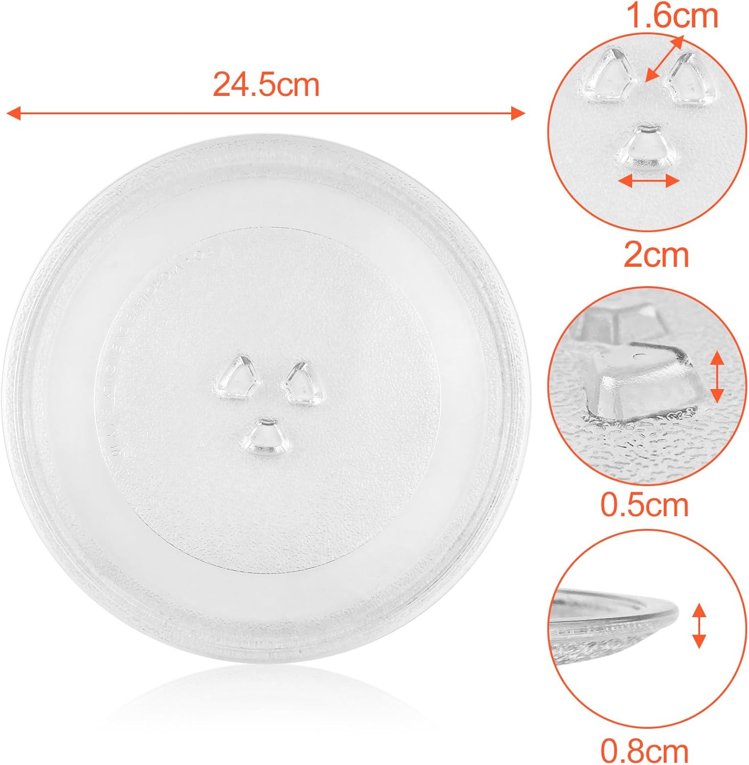 Magnetron plate, glass, 24.5 cm, microwave plate, turntable, glass plate, microwave accessories, replacement turntable with 3 attachments for standard round microwaves - Image 2