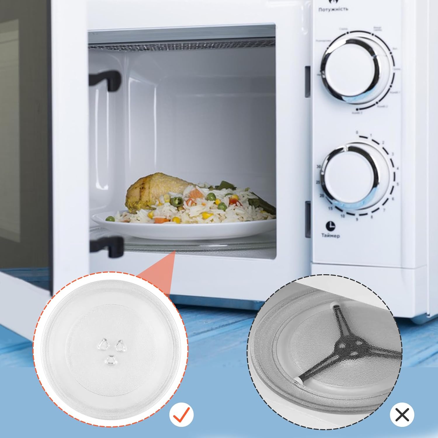 Magnetron plate, glass, 24.5 cm, microwave plate, turntable, glass plate, microwave accessories, replacement turntable with 3 attachments for standard round microwaves - Image 6