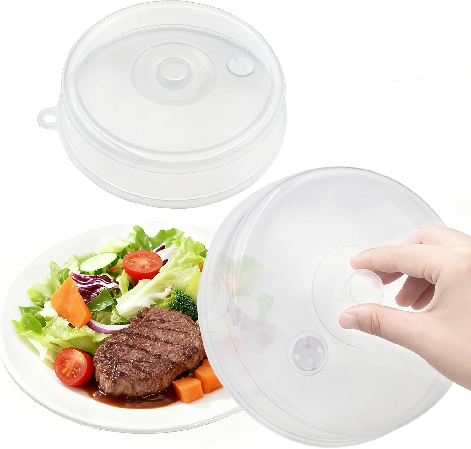 2 pieces of microwave covers, microwave cover for heating food, 23 cm and 17 cm, transparent, microwave lid with adjustable steam ventilation to prevent splatters - Image 1