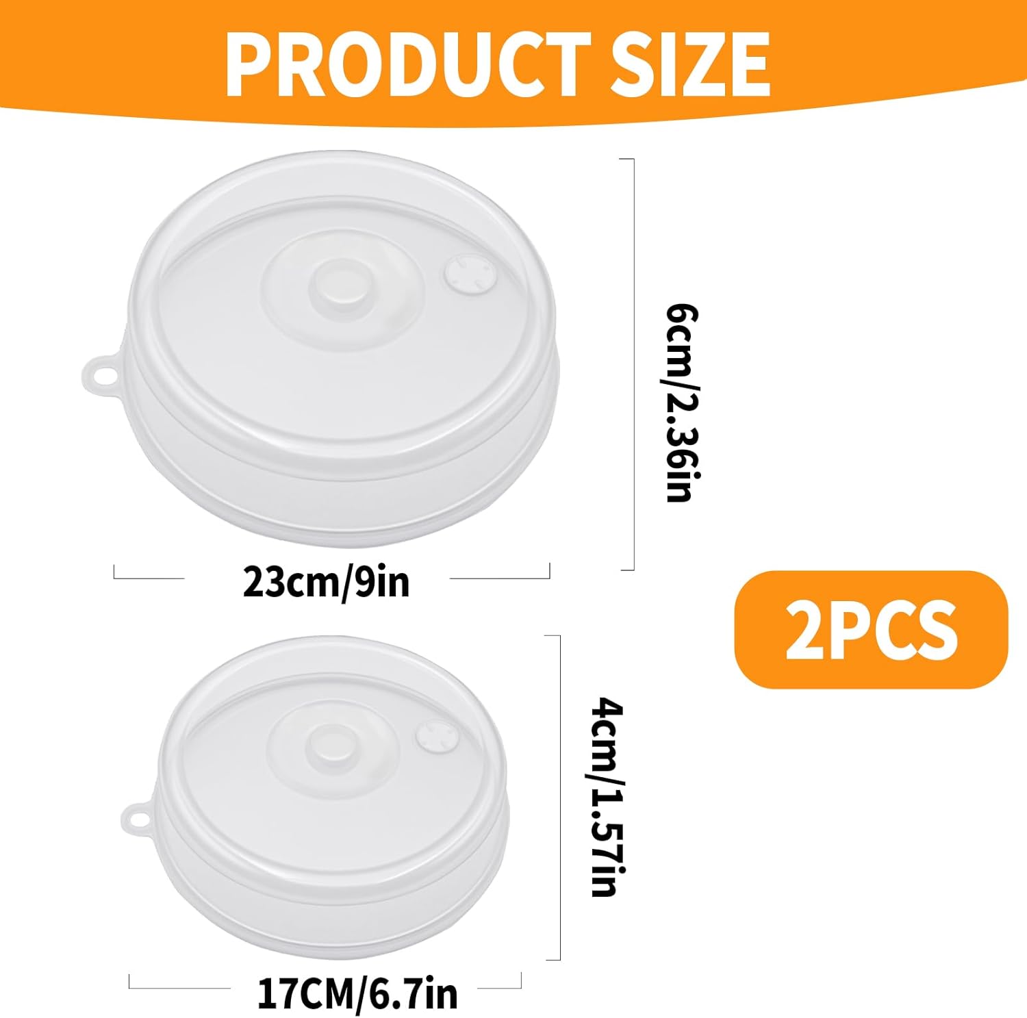2 pieces of microwave covers, microwave cover for heating food, 23 cm and 17 cm, transparent, microwave lid with adjustable steam ventilation to prevent splatters - Image 2