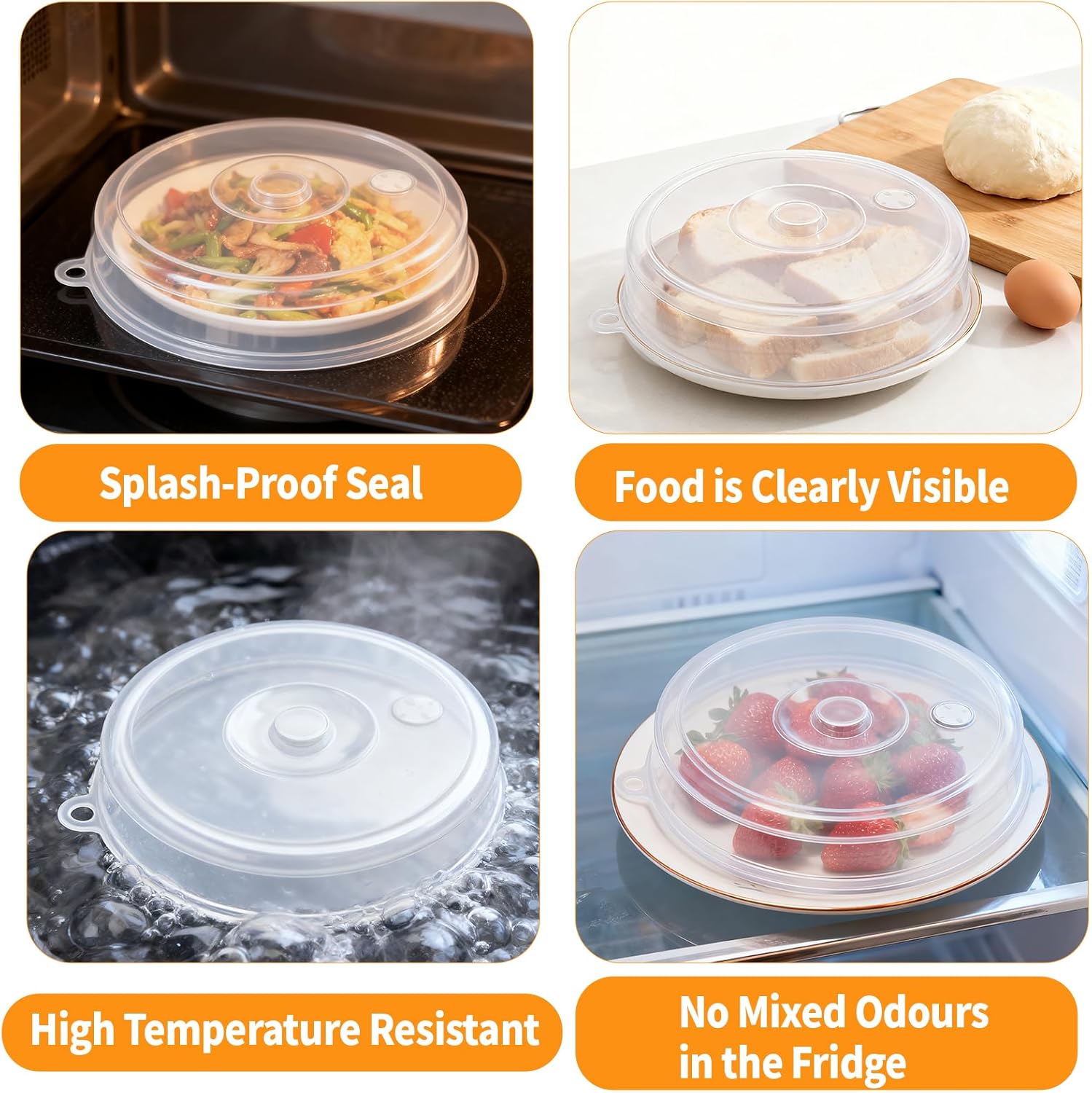 2 pieces of microwave covers, microwave cover for heating food, 23 cm and 17 cm, transparent, microwave lid with adjustable steam ventilation to prevent splatters - Image 3