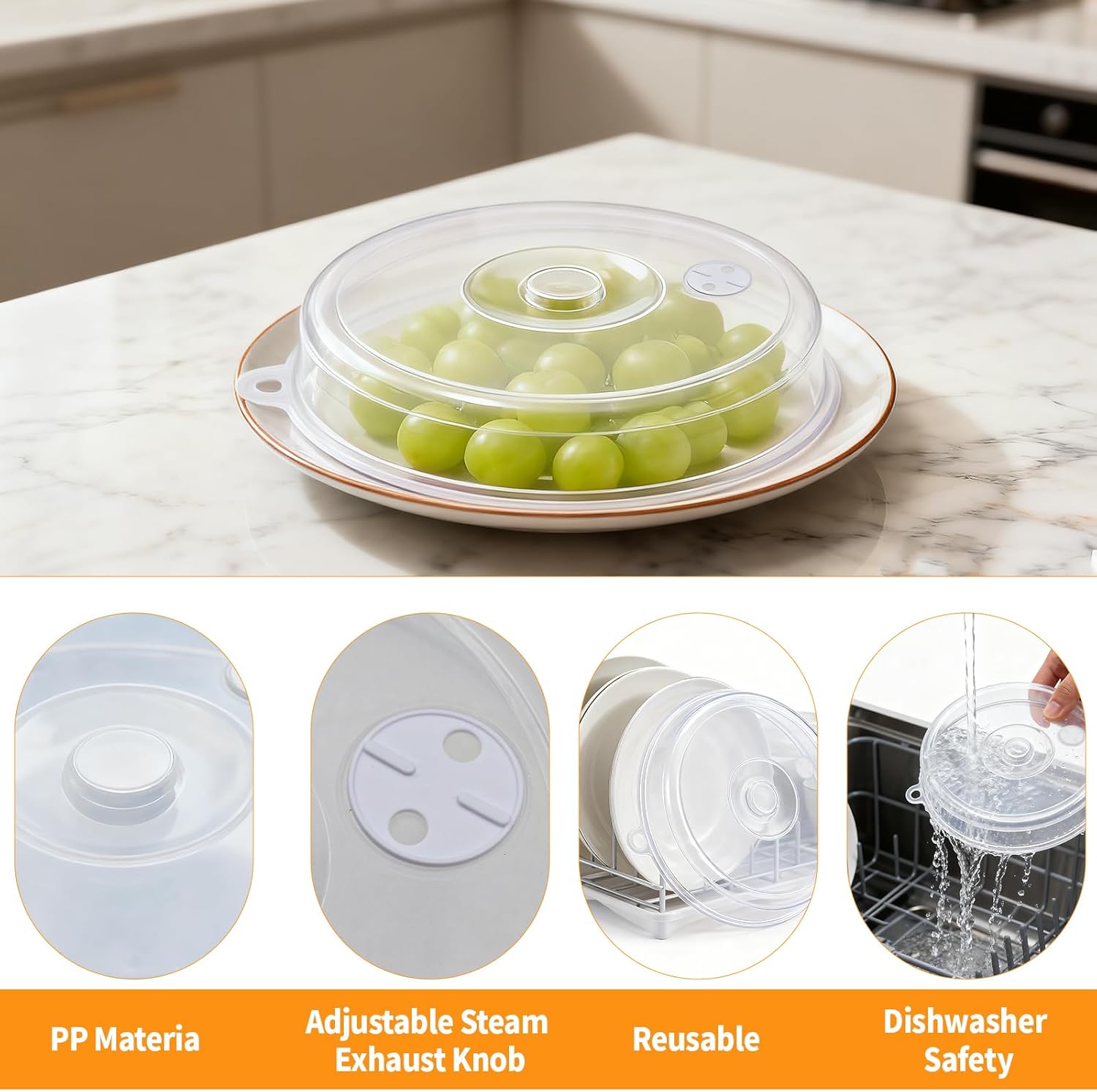 2 pieces of microwave covers, microwave cover for heating food, 23 cm and 17 cm, transparent, microwave lid with adjustable steam ventilation to prevent splatters - Image 4
