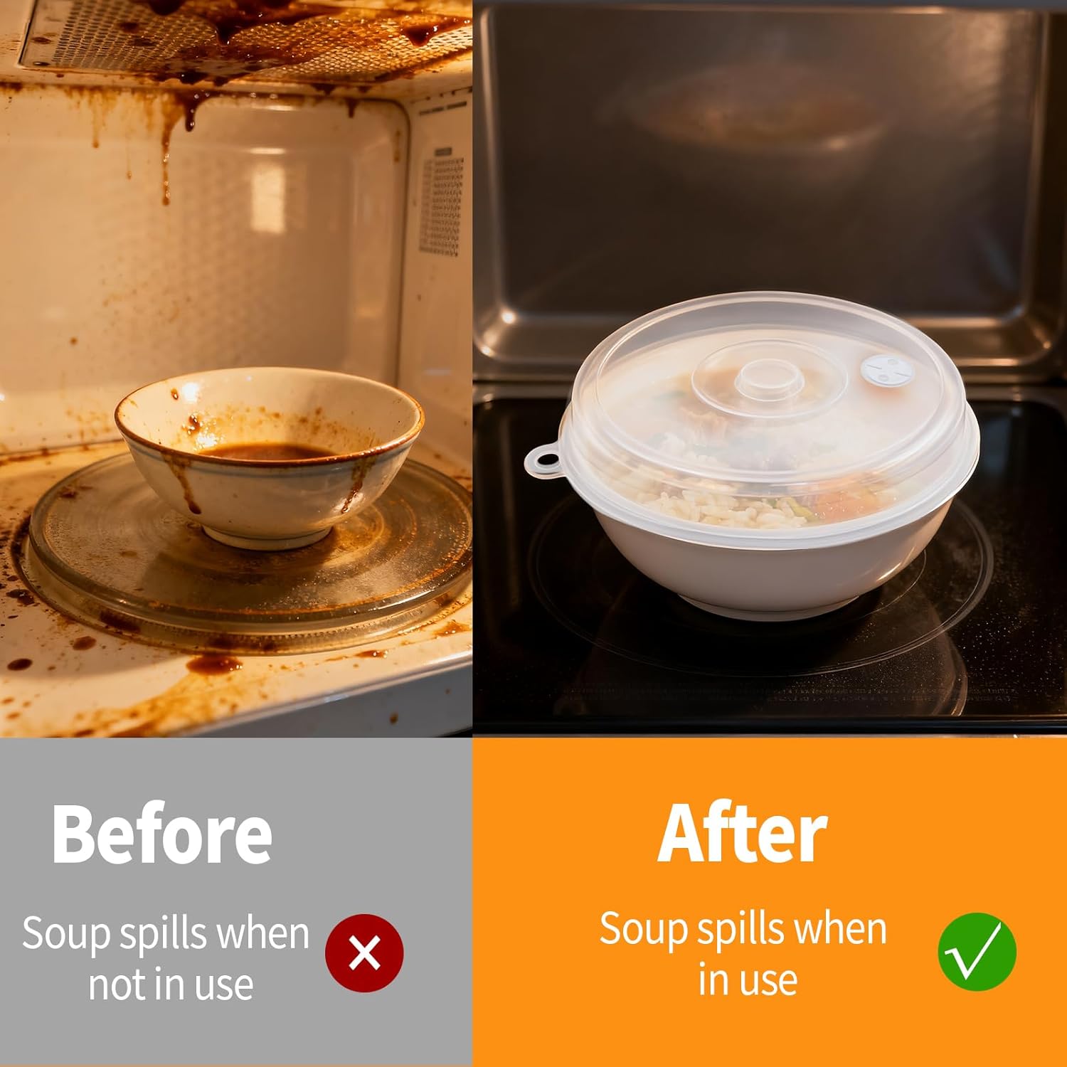 2 pieces of microwave covers, microwave cover for heating food, 23 cm and 17 cm, transparent, microwave lid with adjustable steam ventilation to prevent splatters - Image 5